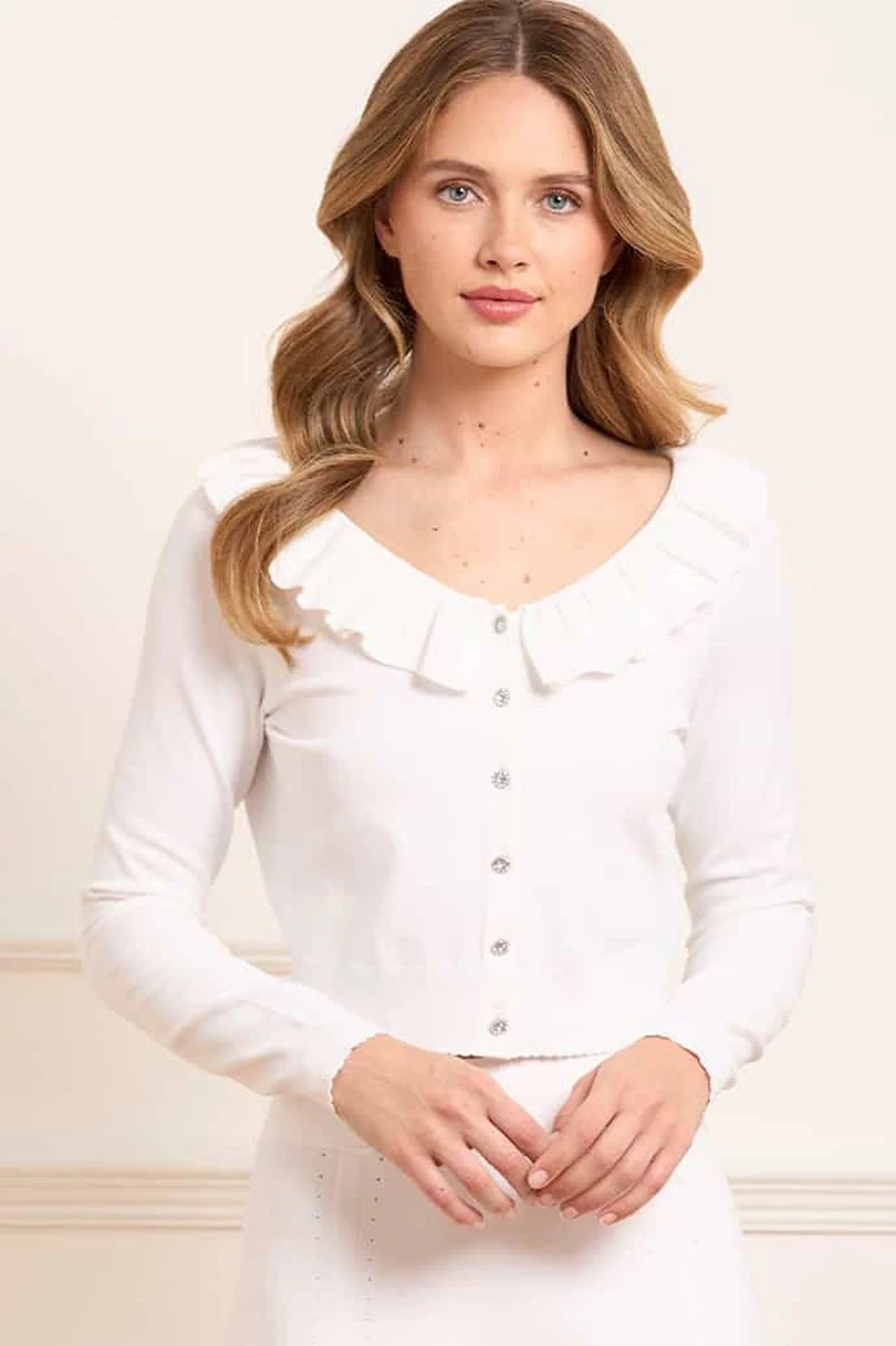 Pointelle Trim Knit Short Cardigan