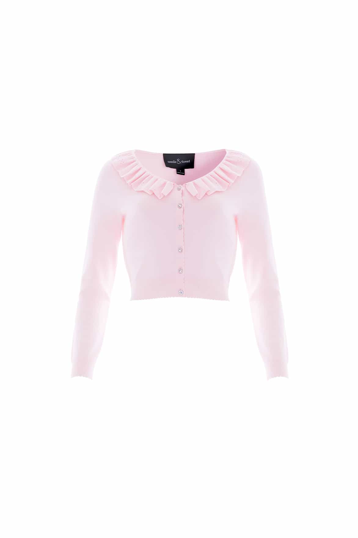 Pointelle Trim Knit Short Cardigan - Image 2