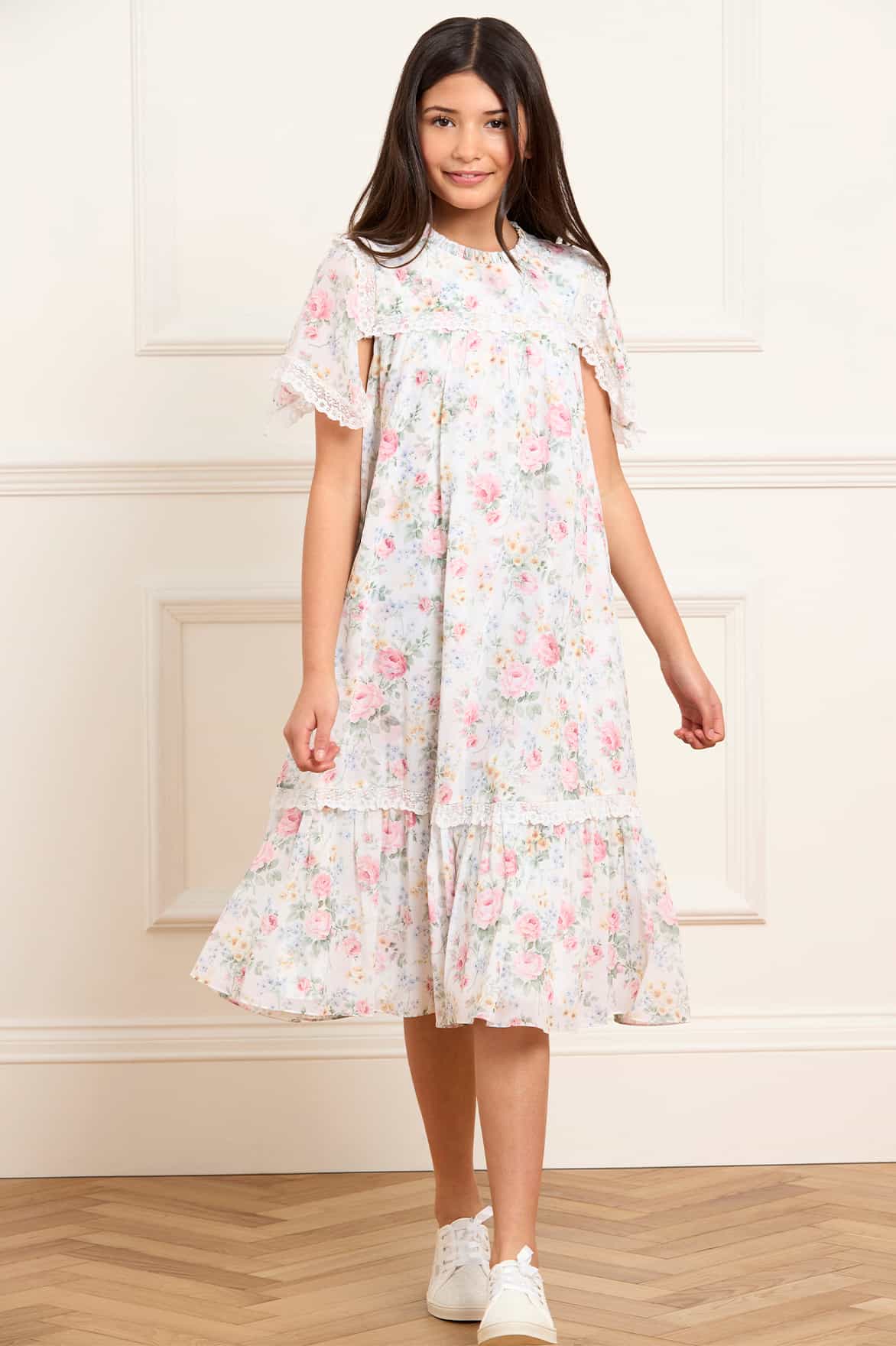 Pompadour Garden Chiffon Lace Kids Dress - Image 3