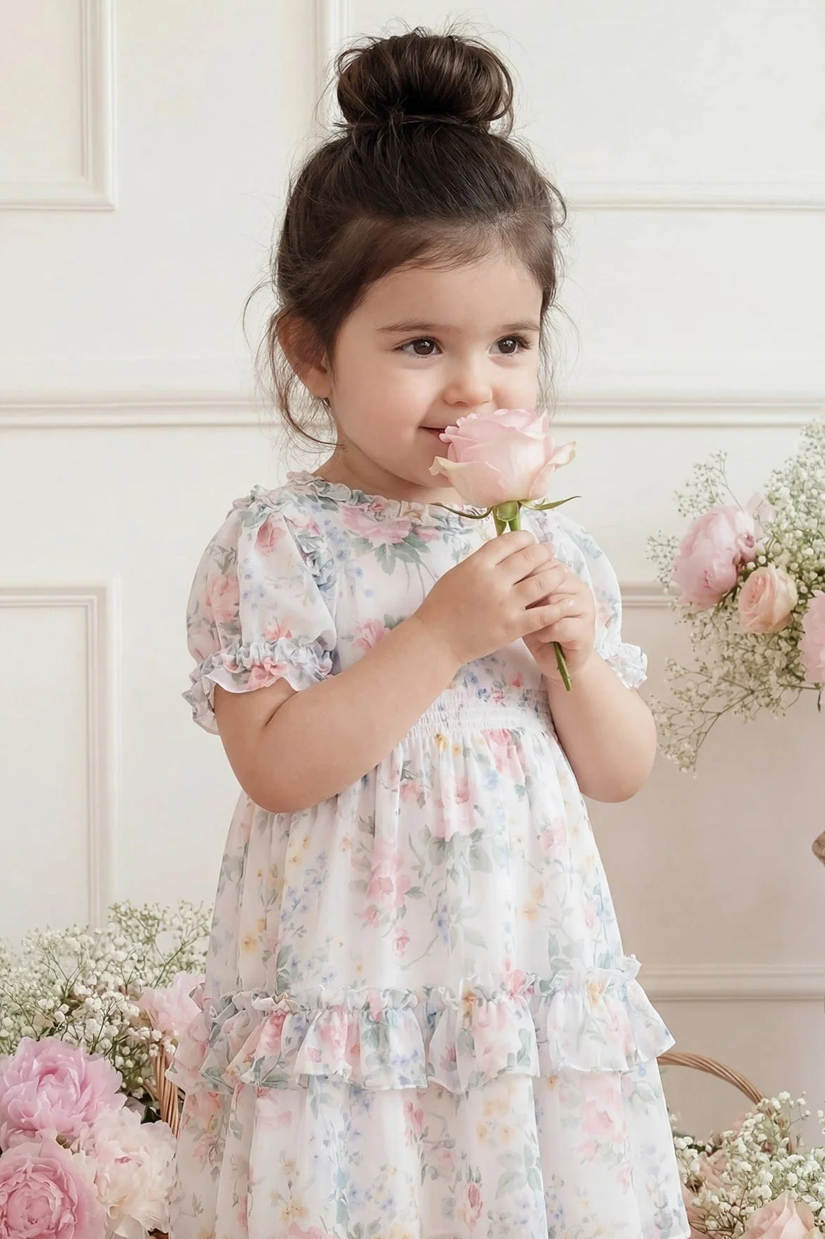 Pompadour Garden Chiffon Smocked Baby Dress - Image 3