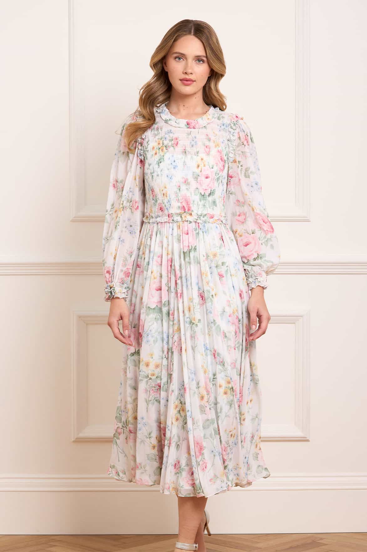 Pompadour Garden Chiffon Smocked Ballerina Dress - Image 3
