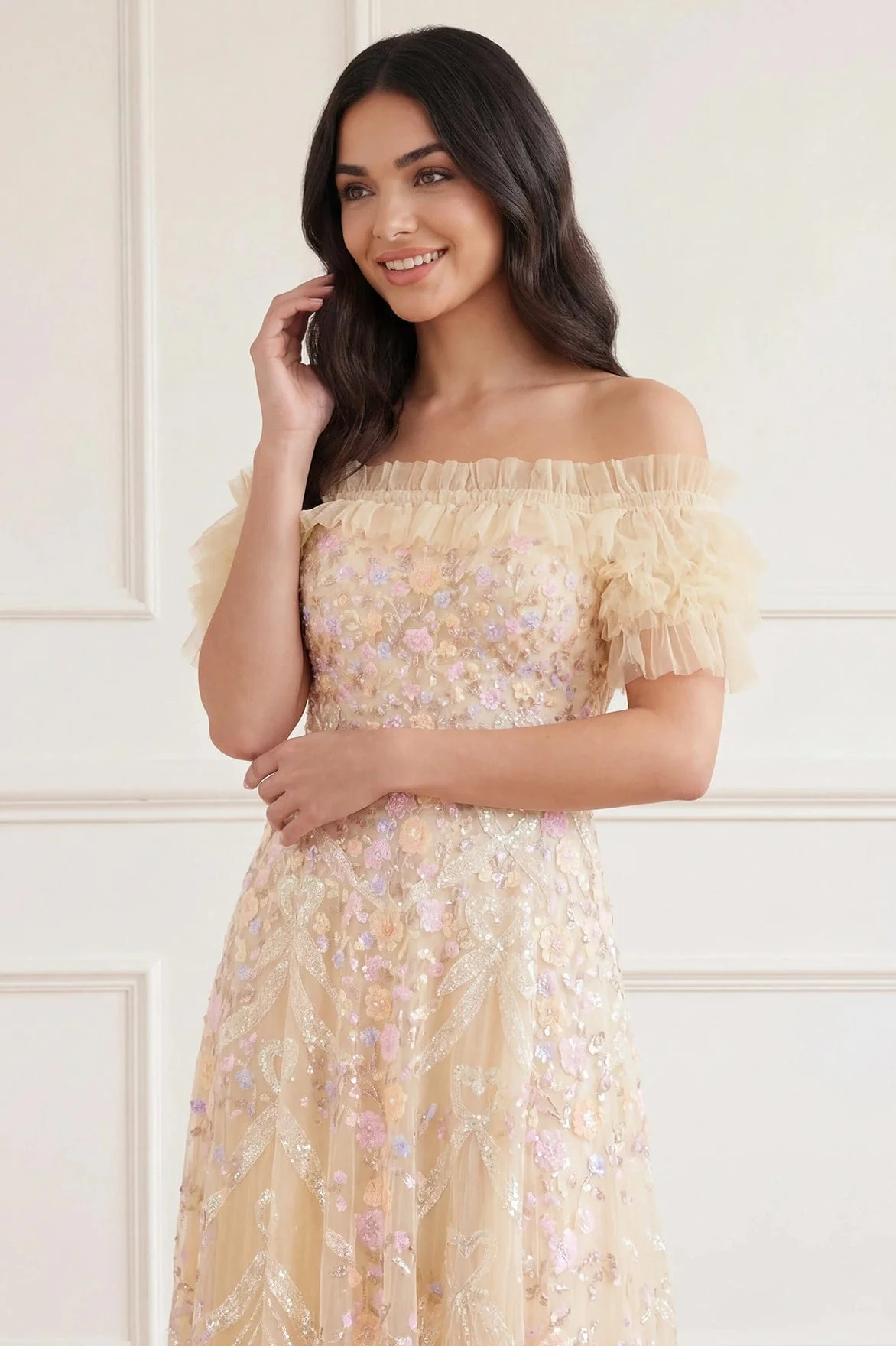 Ribbon Heart Off-Shoulder Ankle Gown - Image 3