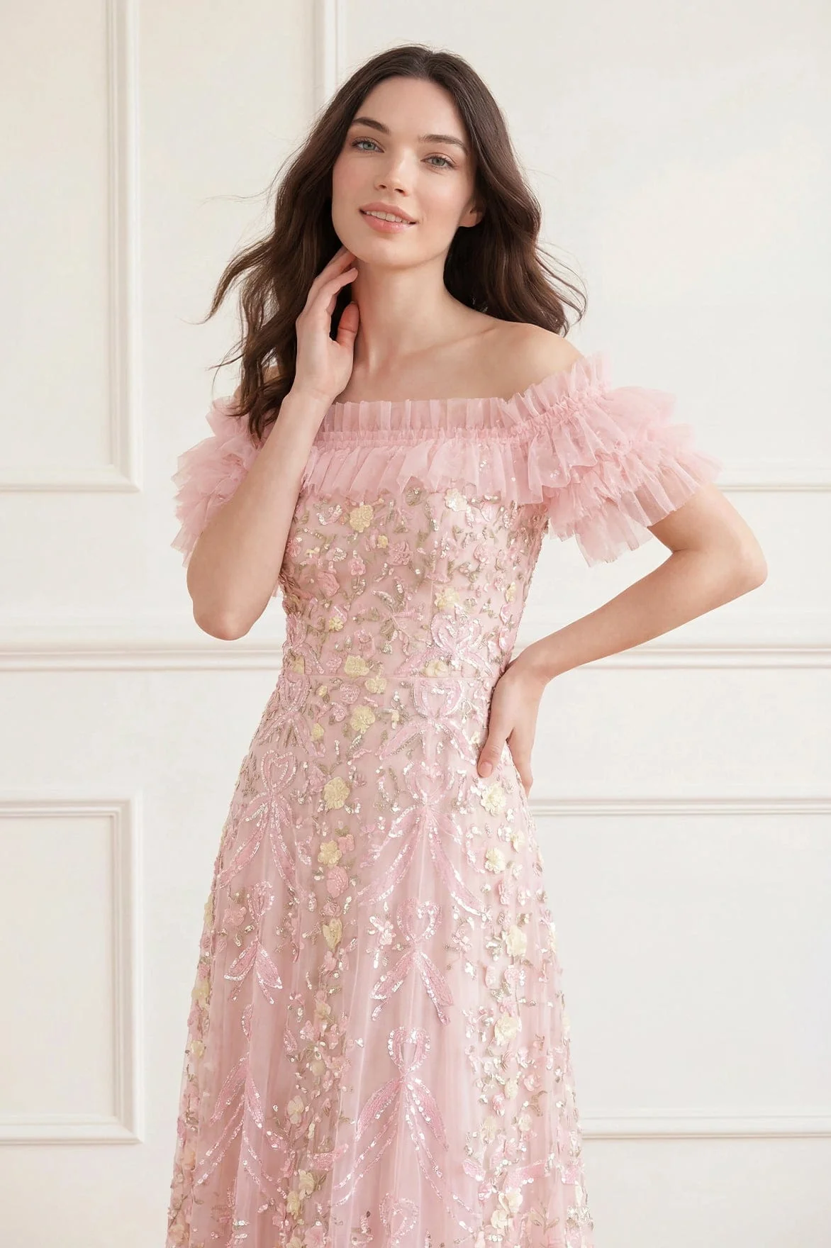 Ribbon Heart Off-Shoulder Ankle Gown - Image 3