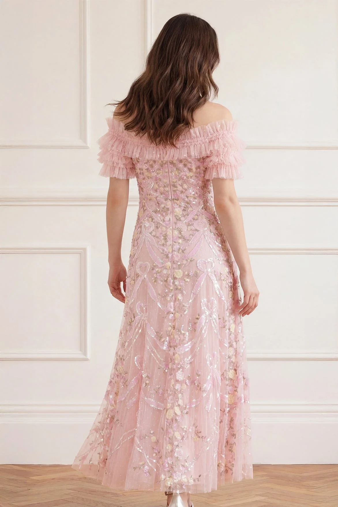 Ribbon Heart Off-Shoulder Ankle Gown - Image 4