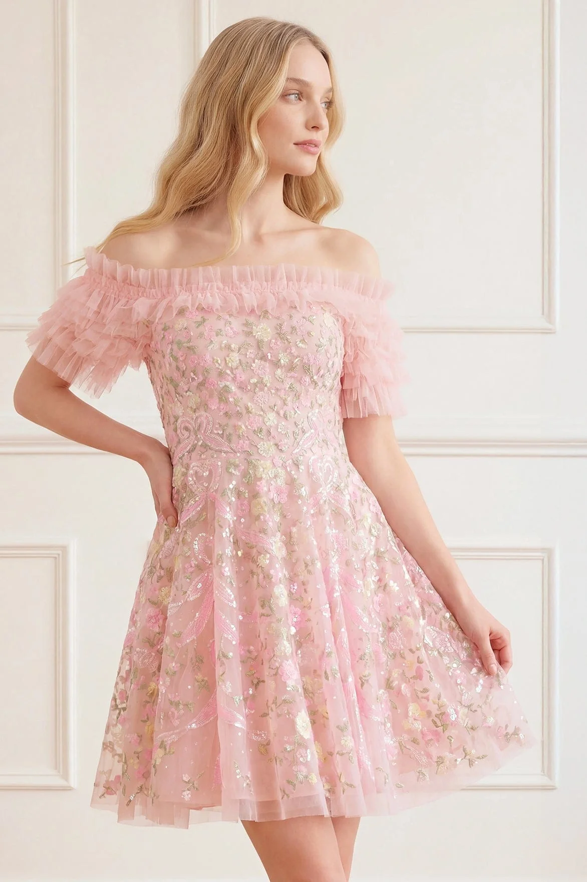 Ribbon Heart Off-Shoulder Micro Mini Dress