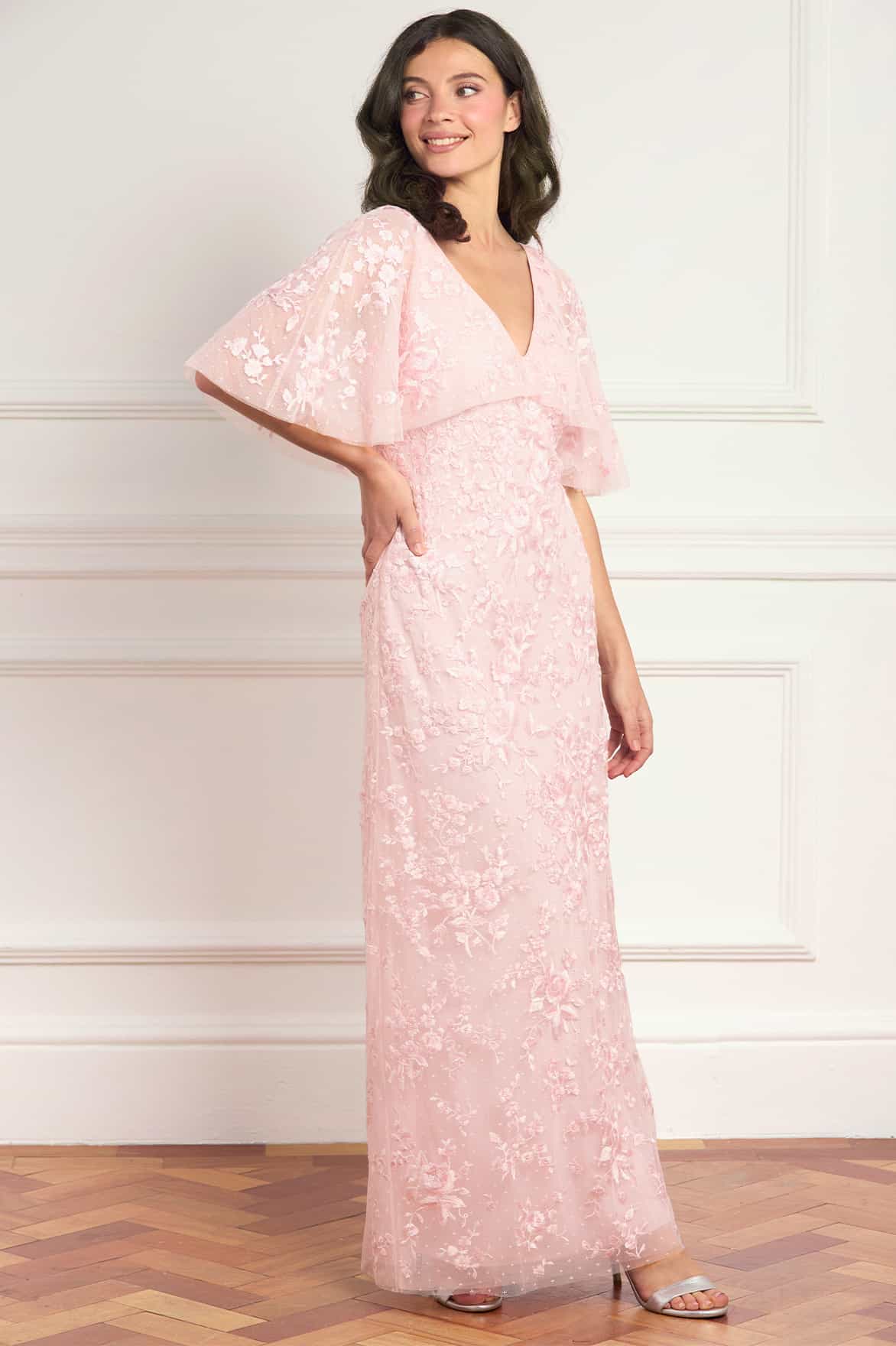 Rosa V-Neck Cape Gown - Image 3
