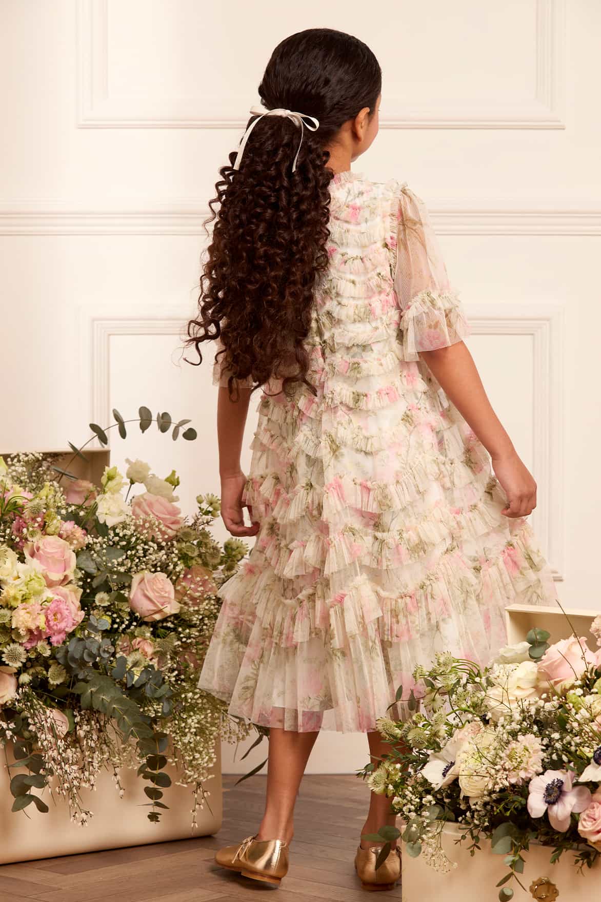 Rose Scallop Ruffle Kids Dress - Image 3