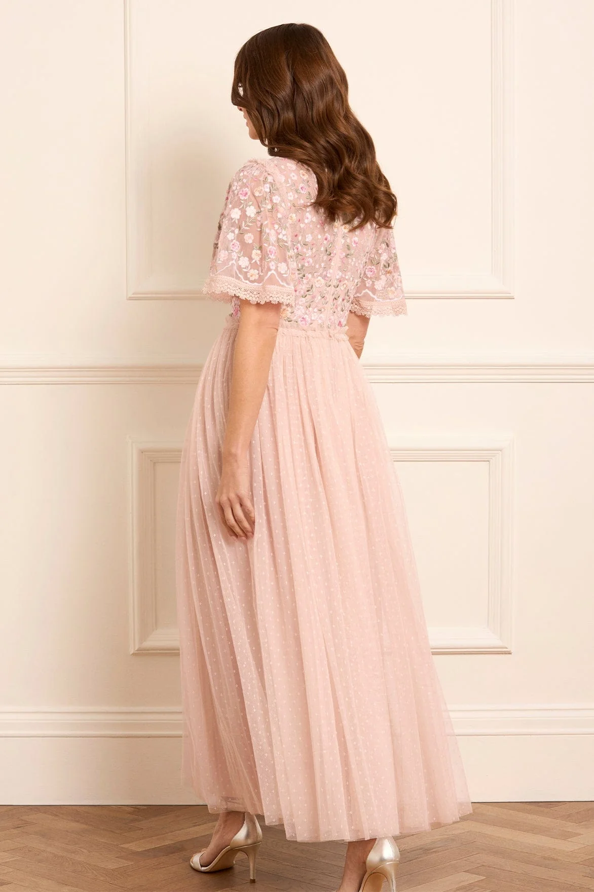 Rosie Lace Bodice Short Sleeve V-Neck Ankle Gown - Image 4
