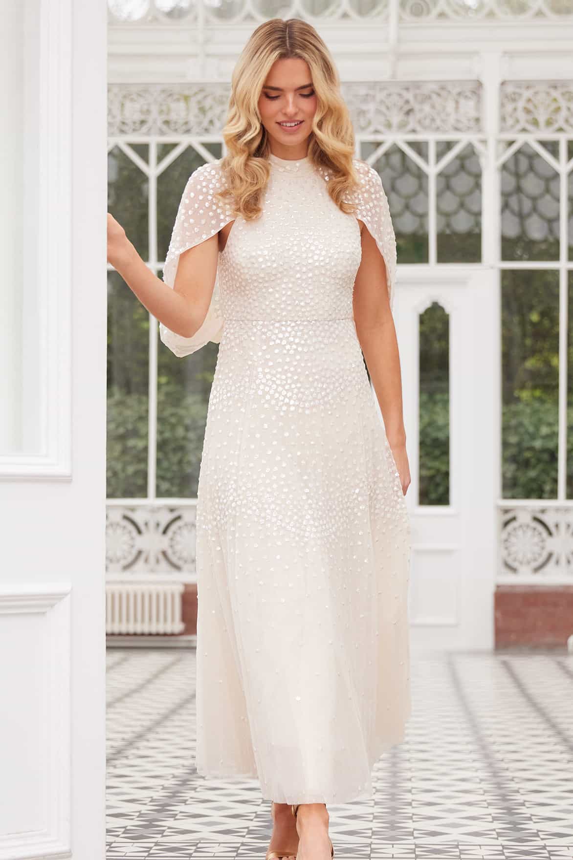 Scallop Sequin Cape Ankle Gown - Image 8