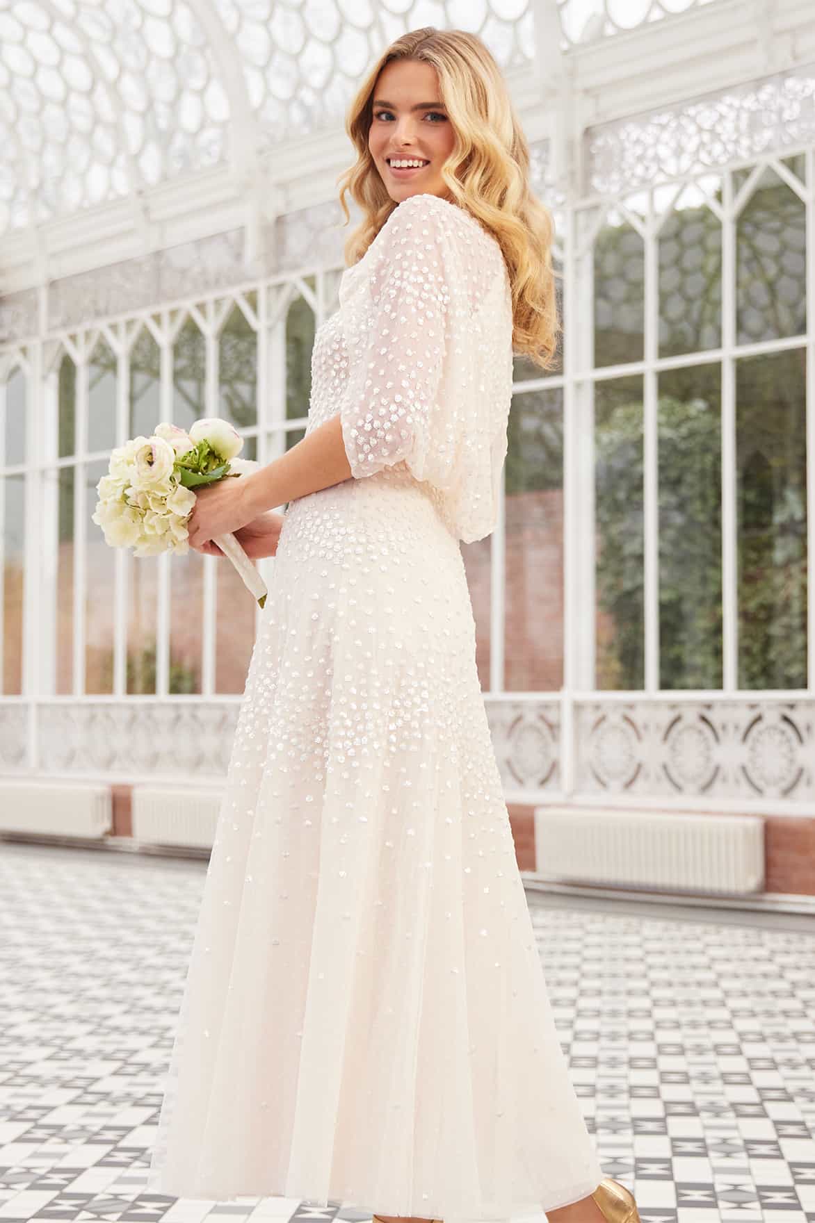 Scallop Sequin Cape Ankle Gown - Image 9