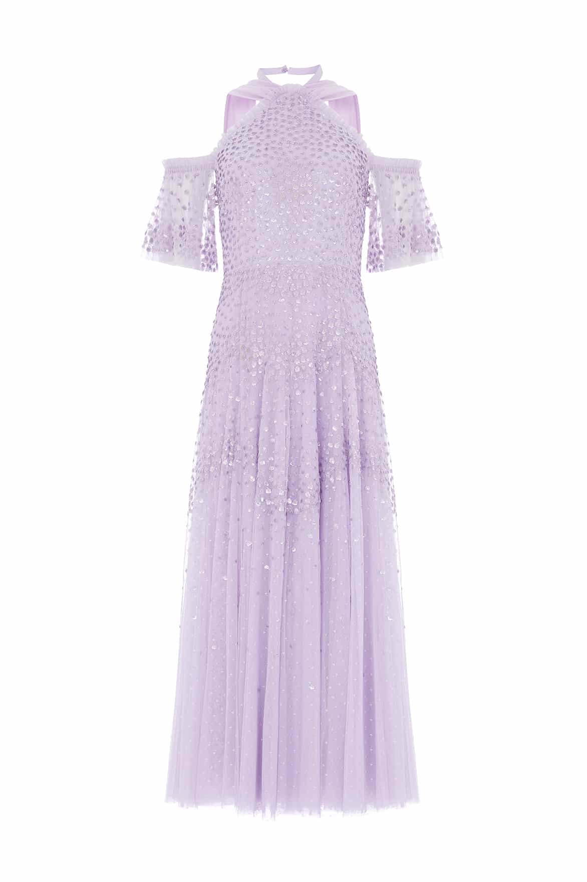 Scallop Sequin Halter-Neck Ankle Gown - Image 2