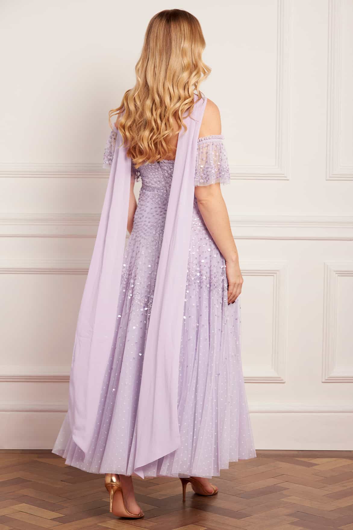 Scallop Sequin Halter-Neck Ankle Gown - Image 6