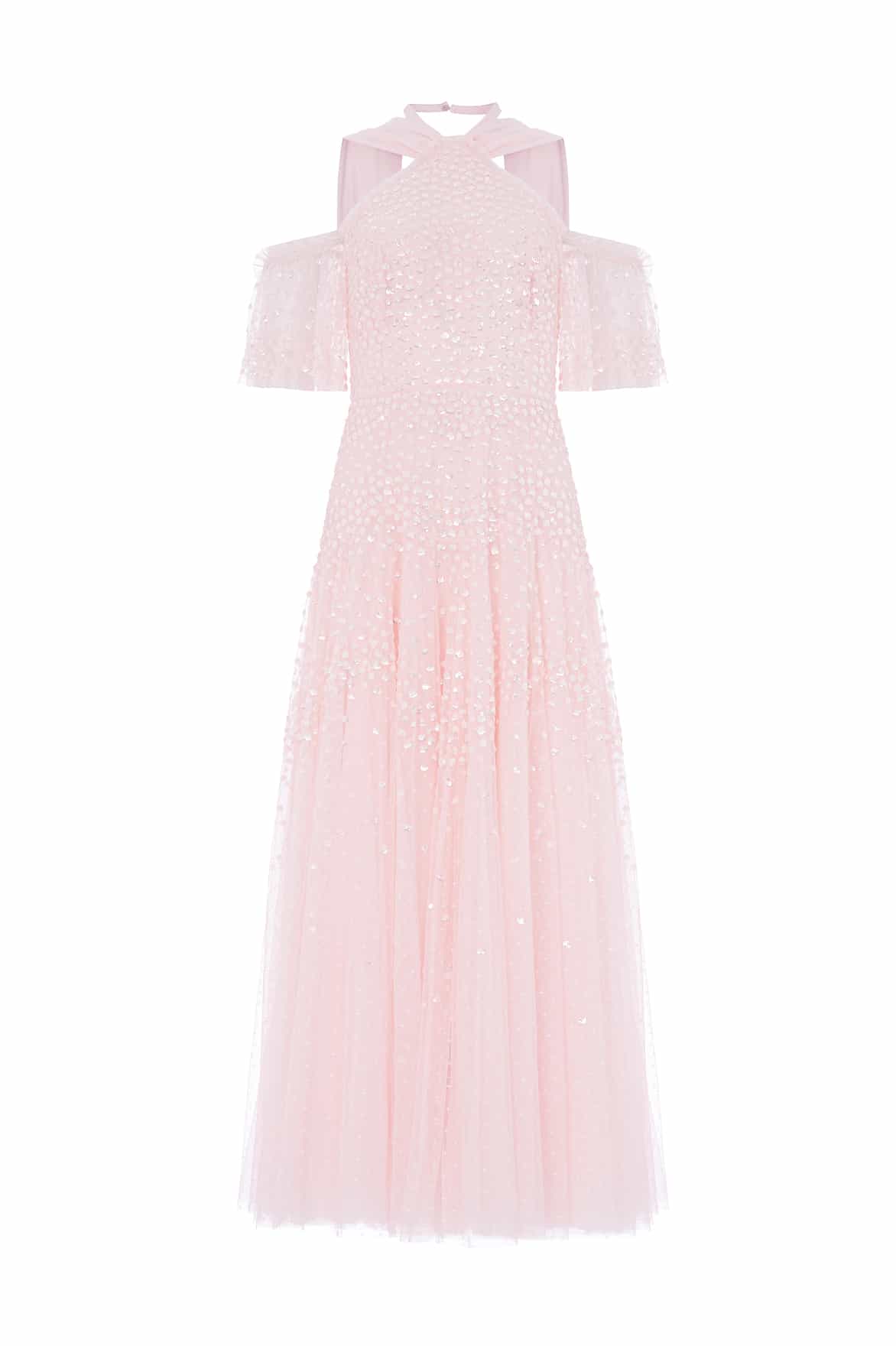 Scallop Sequin Halter-Neck Ankle Gown - Image 2