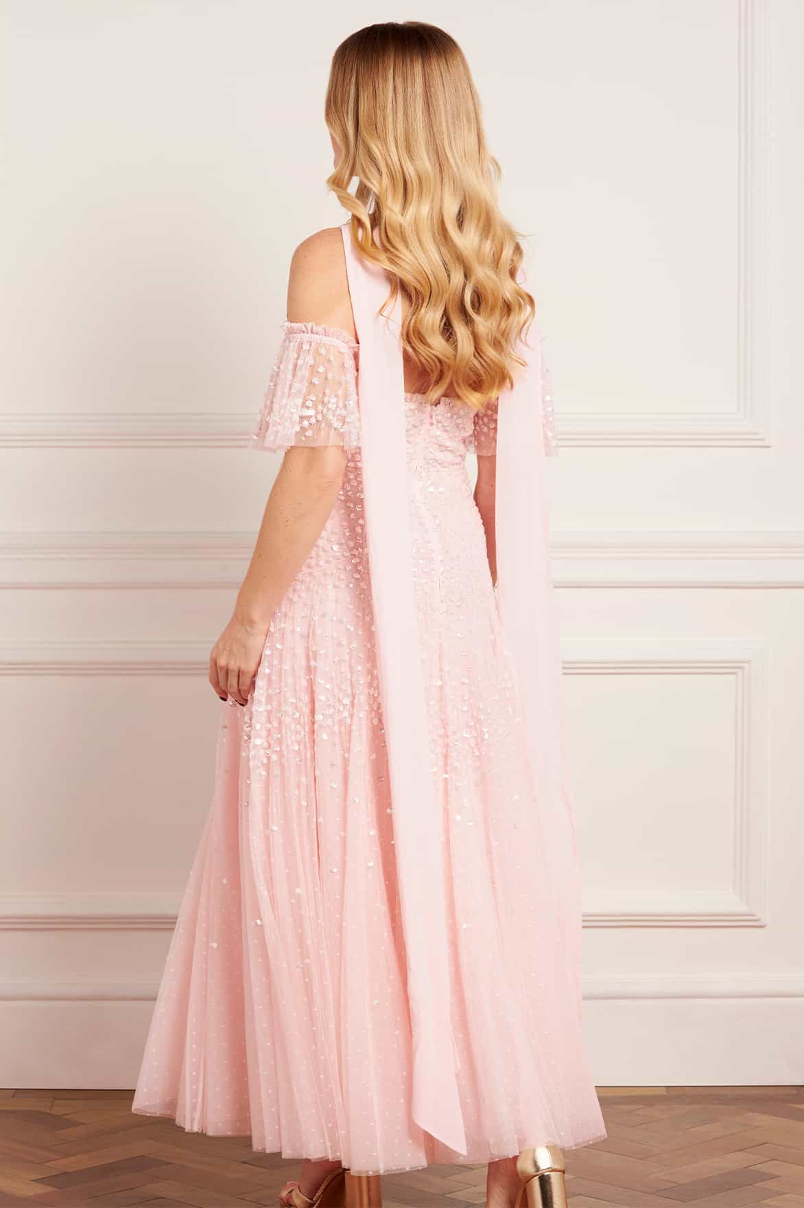 Scallop Sequin Halter-Neck Ankle Gown - Image 5