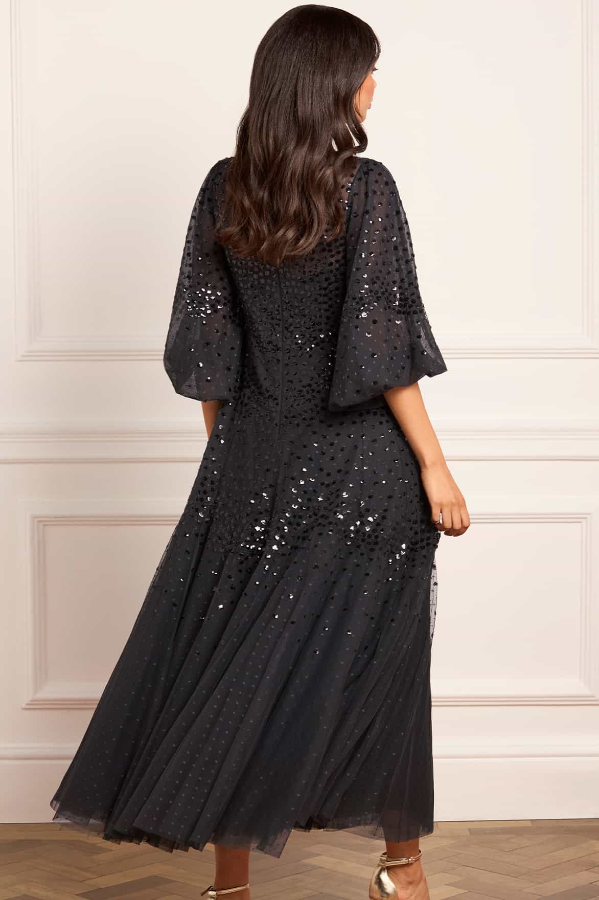 Scallop Sequin Round Neck Ankle Gown - Image 5