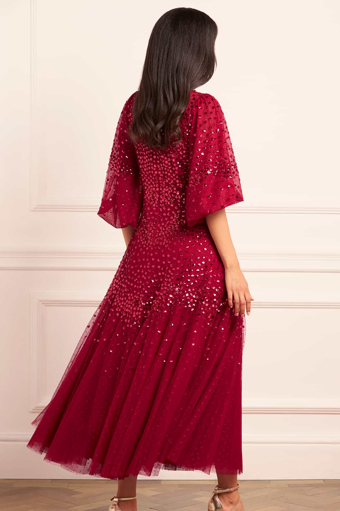 Scallop Sequin Round Neck Ankle Gown - Image 6