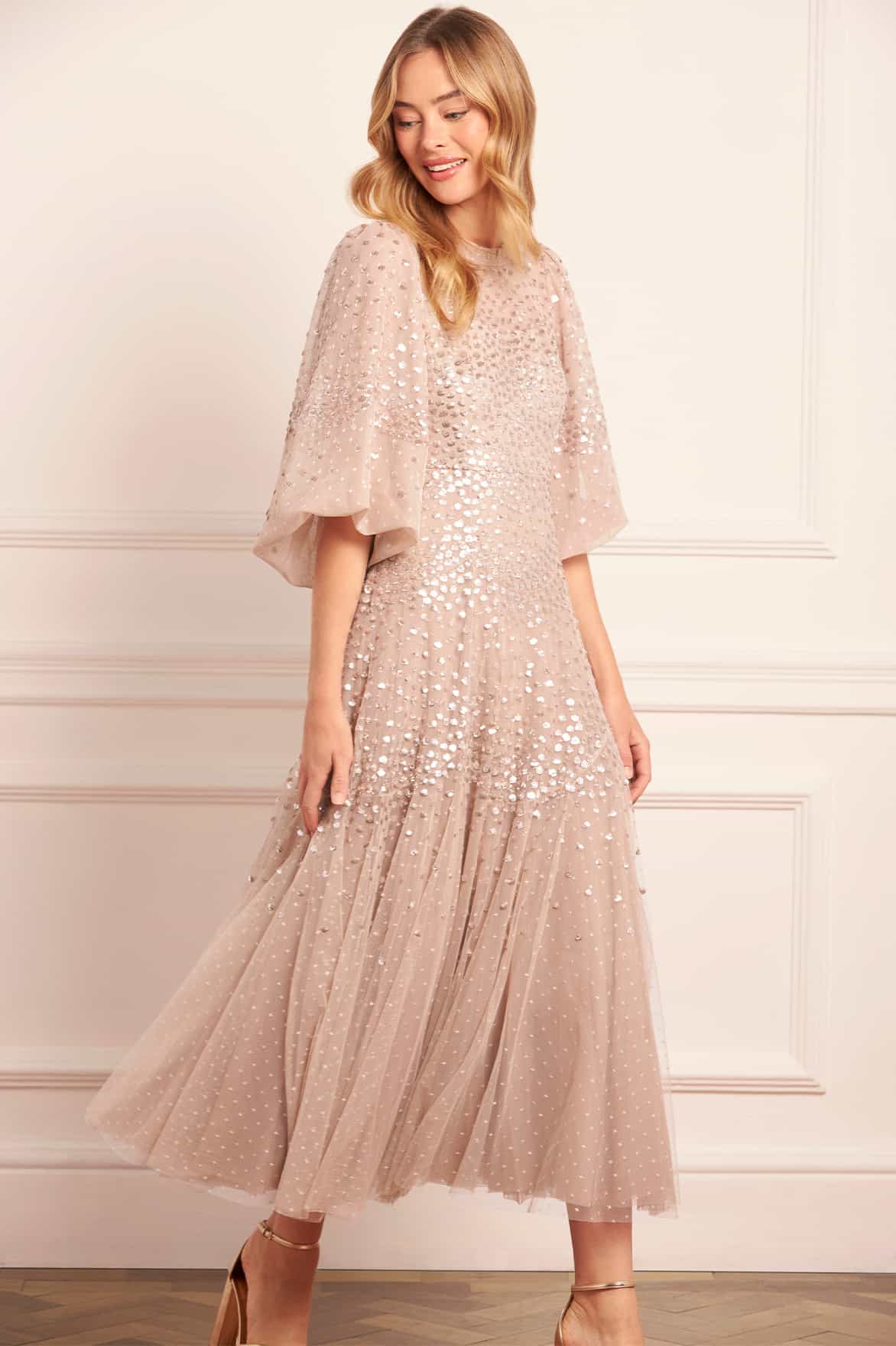 Scallop Sequin Round Neck Ankle Gown - Image 2