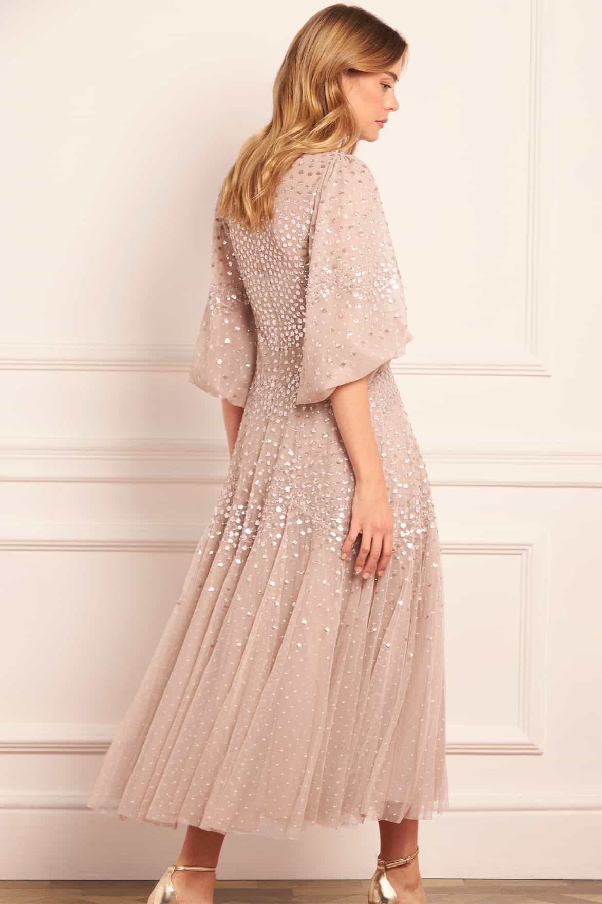 Scallop Sequin Round Neck Ankle Gown - Image 5