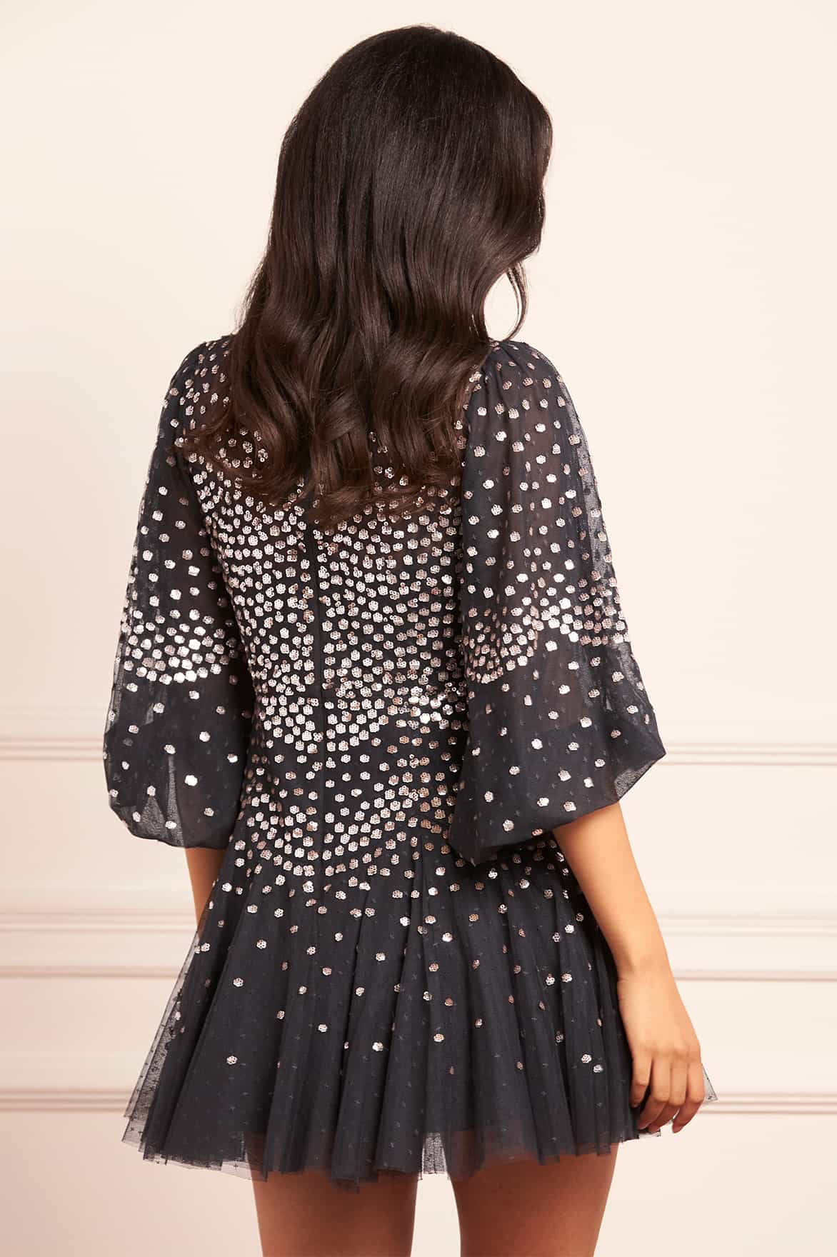 Scallop Sequin Round Neck Micro Mini Dress - Image 4