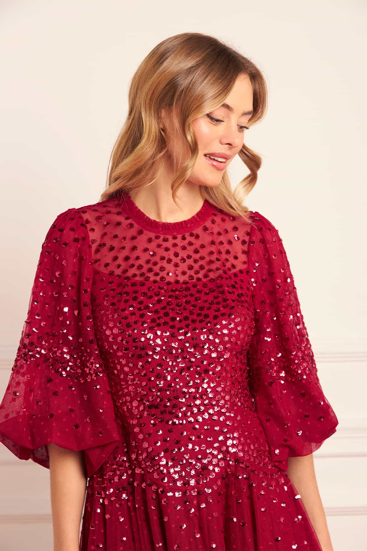 Scallop Sequin Round Neck Micro Mini Dress - Image 3