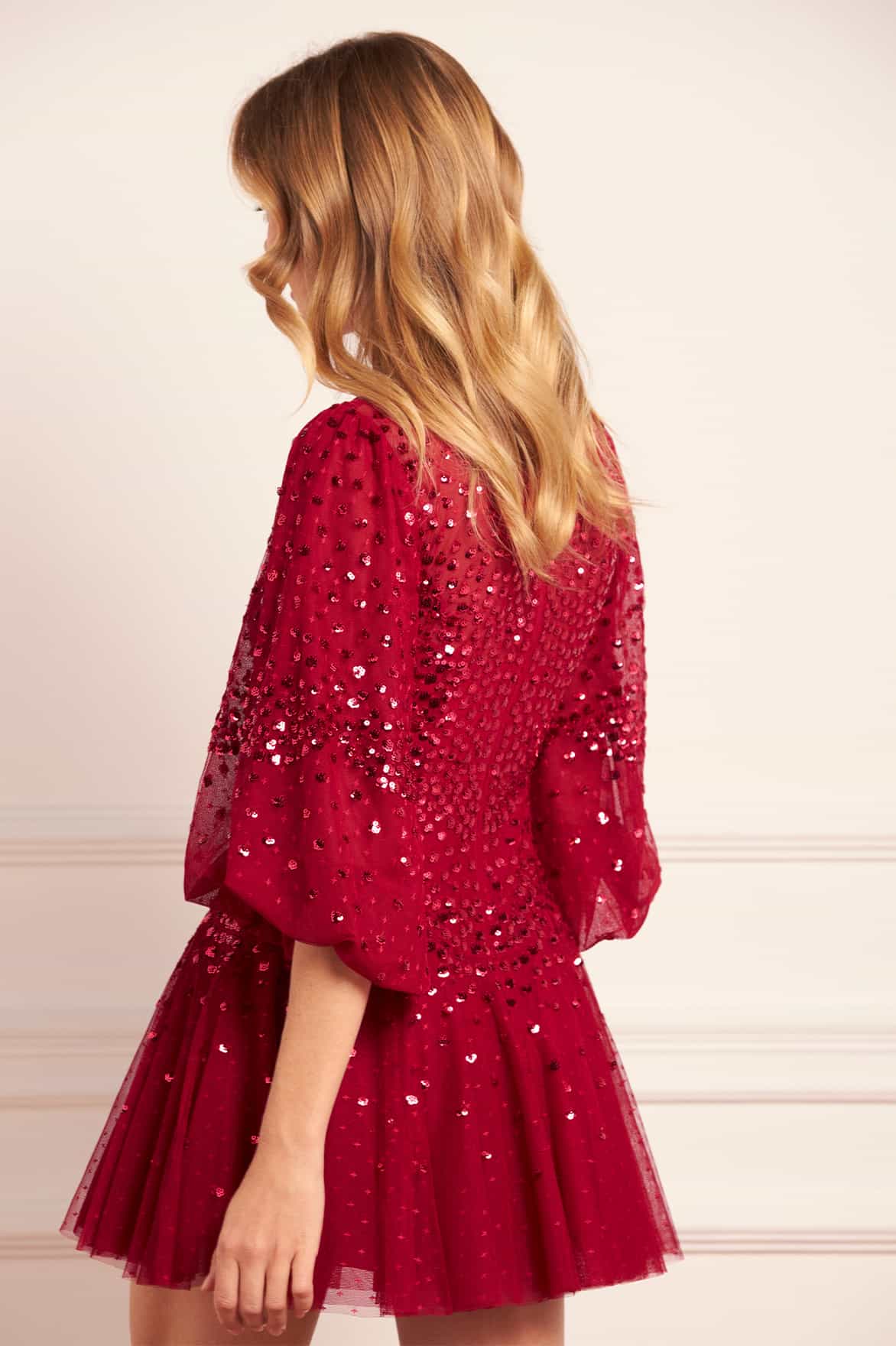 Scallop Sequin Round Neck Micro Mini Dress - Image 5