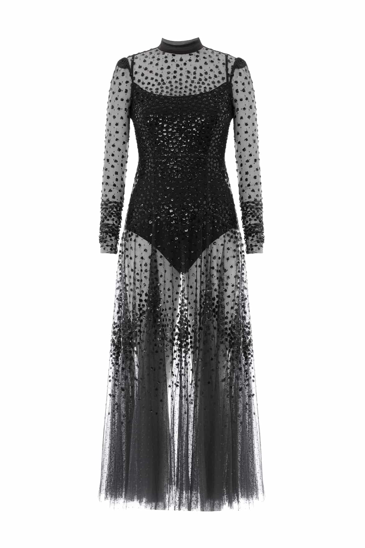 Scallop Sequin Sheer Bow Ankle Gown - Image 3