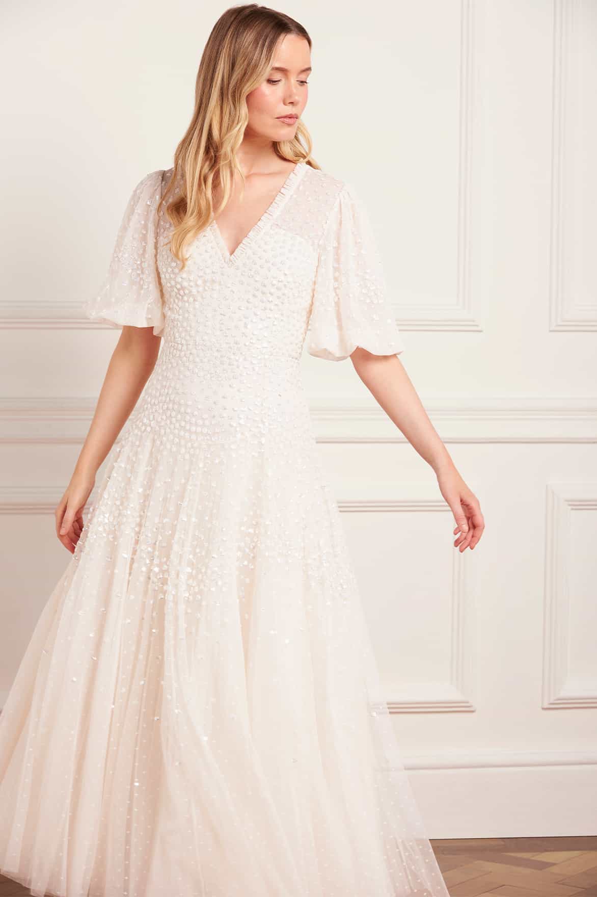 Scallop Sequin V-Neck Ankle Gown - Image 3
