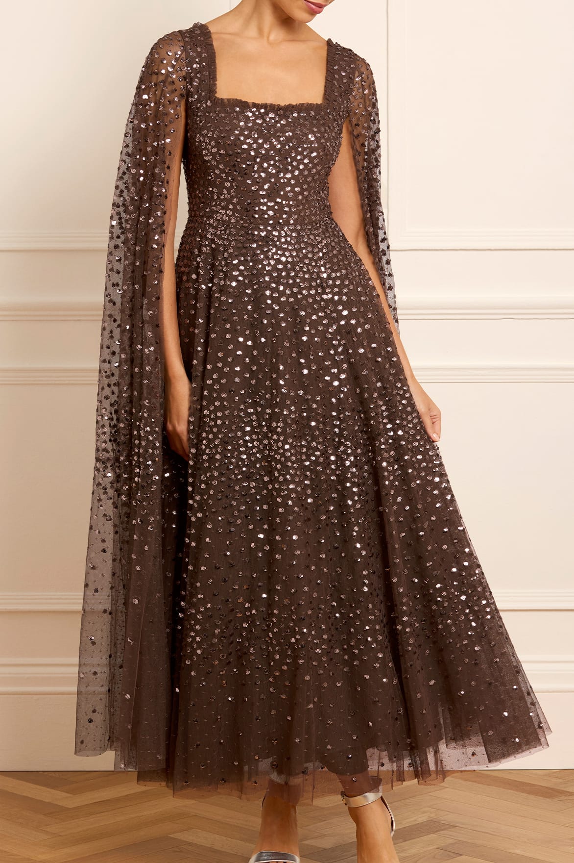 Scatter Dot Cape Sleeve Ankle Gown - Image 2
