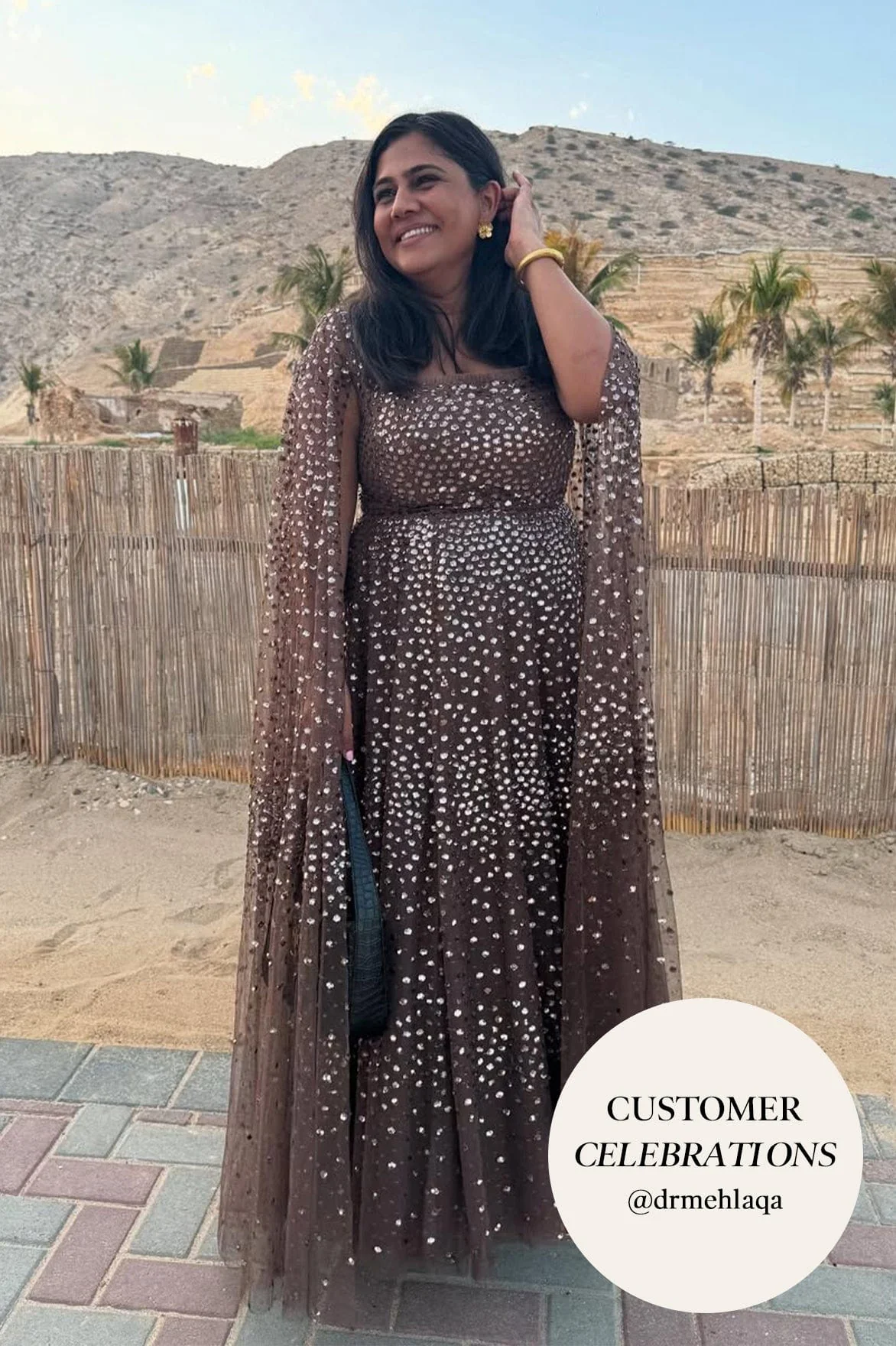 Scatter Dot Cape Sleeve Ankle Gown - Image 7