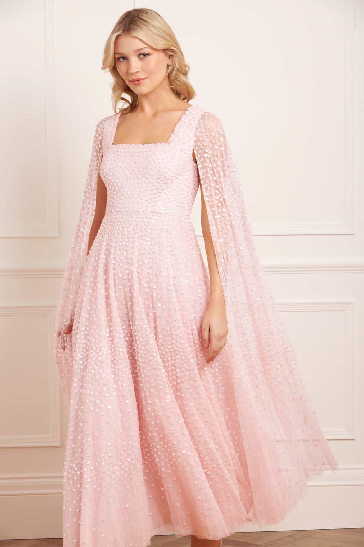 Scatter Dot Cape Sleeve Ankle Gown