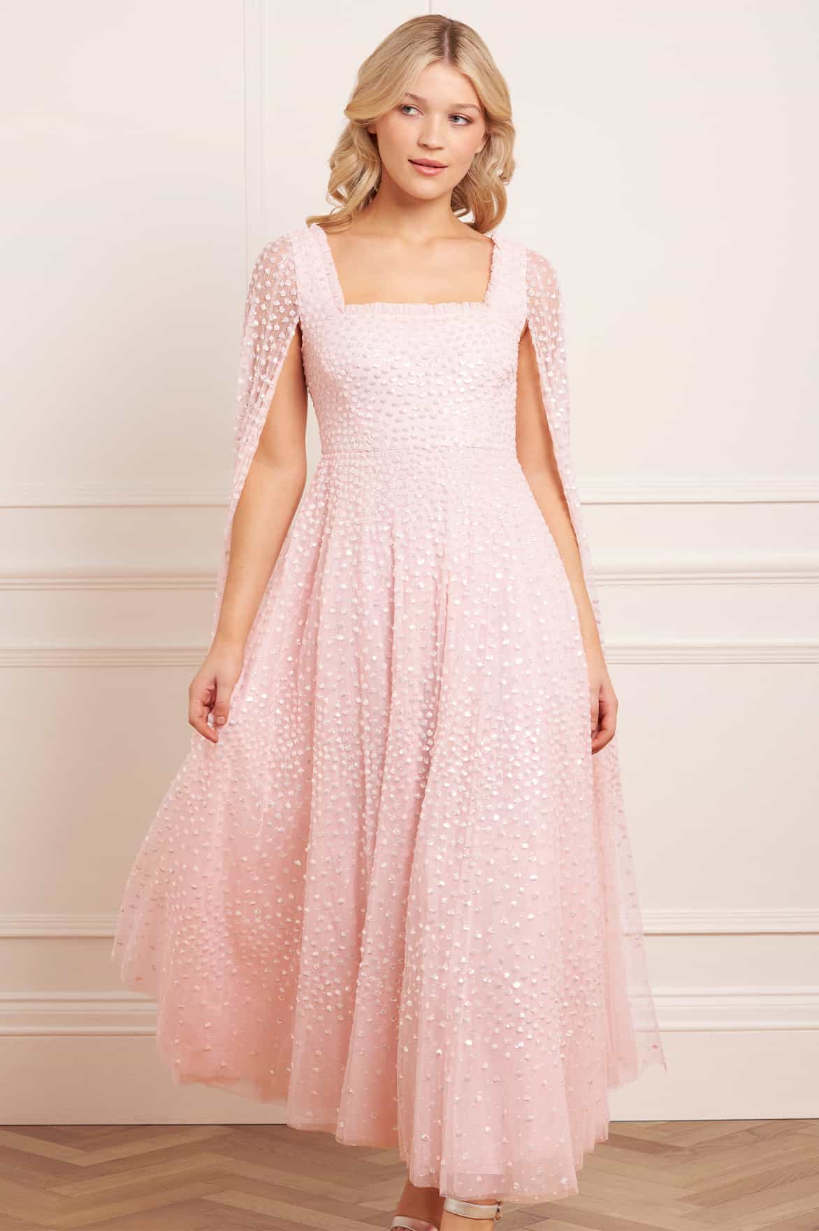 Scatter Dot Cape Sleeve Ankle Gown - Image 3