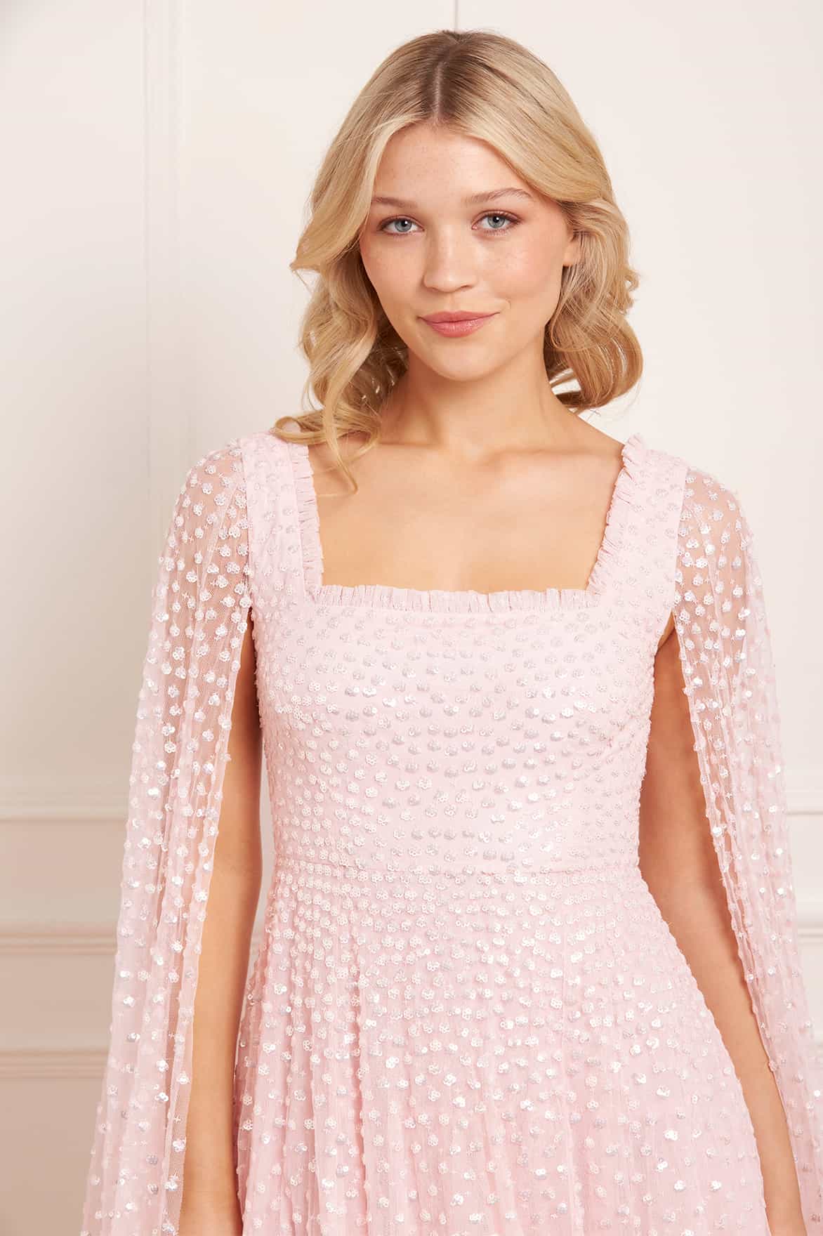 Scatter Dot Cape Sleeve Ankle Gown - Image 4