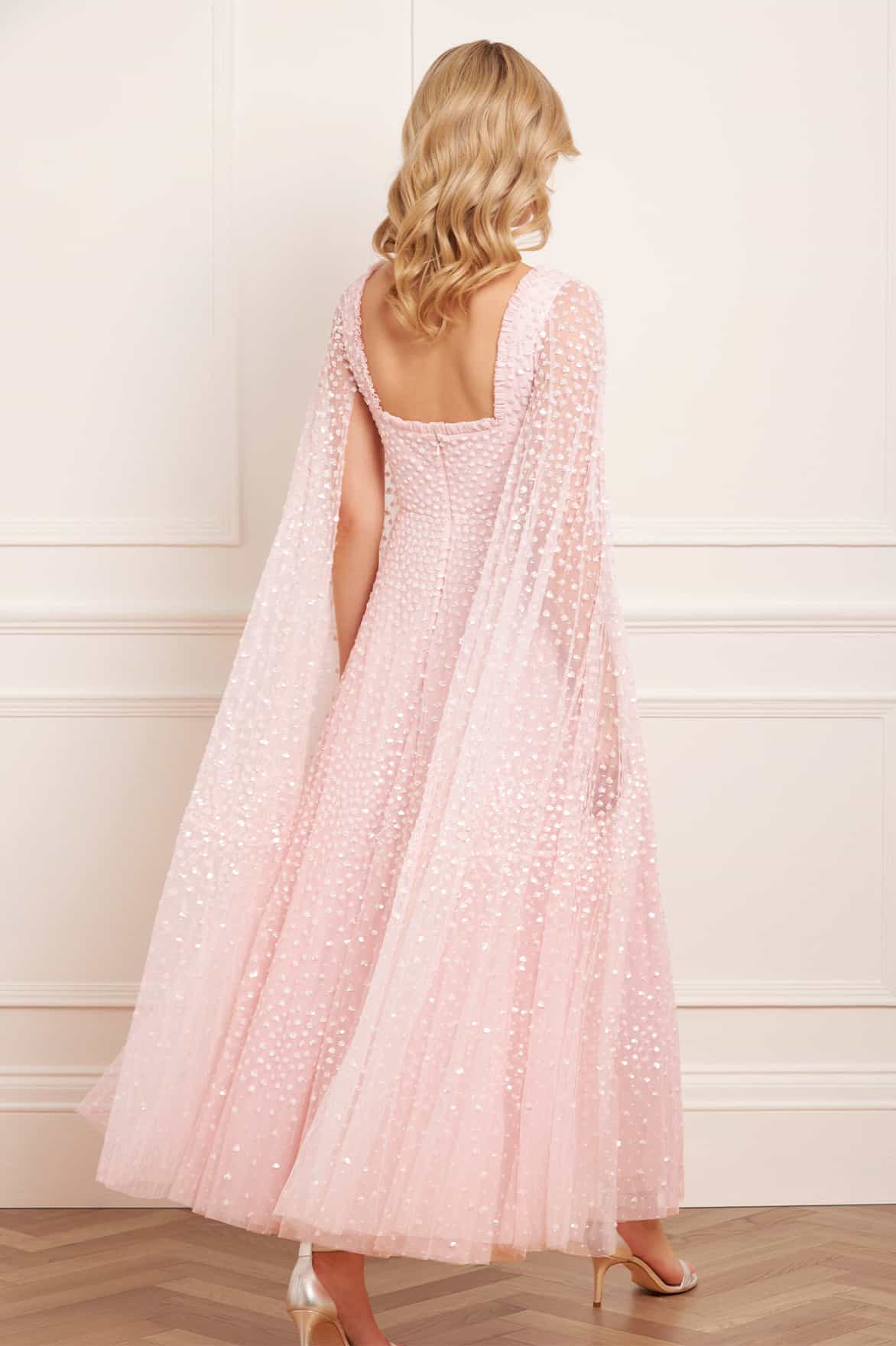 Scatter Dot Cape Sleeve Ankle Gown - Image 6