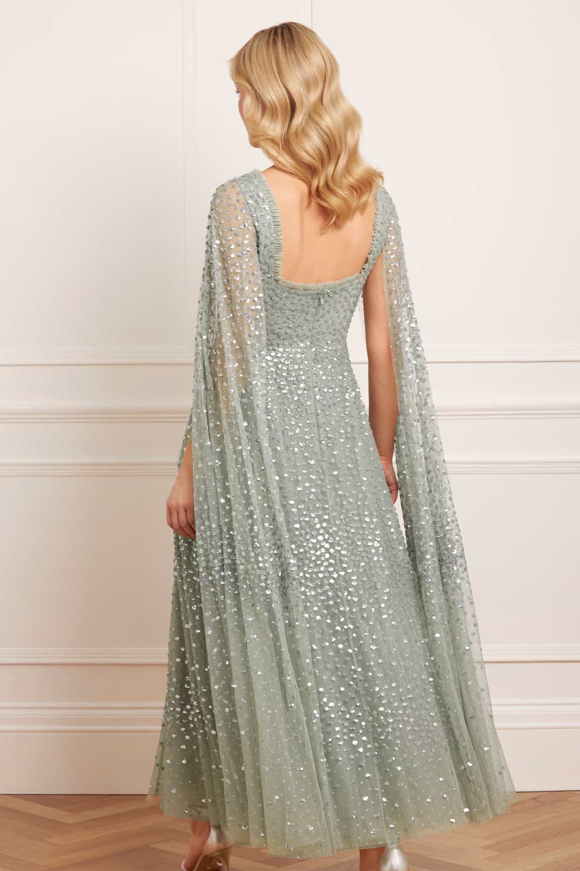 Scatter Dot Cape Sleeve Ankle Gown - Image 4