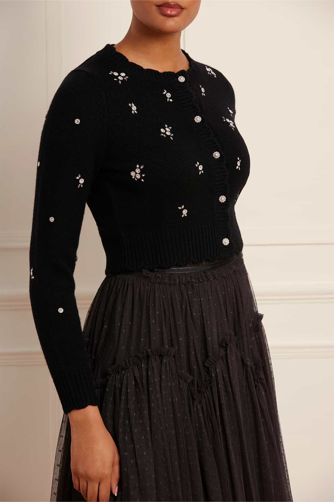 Scattered Floral Embellished Short Cardigan - Image 4