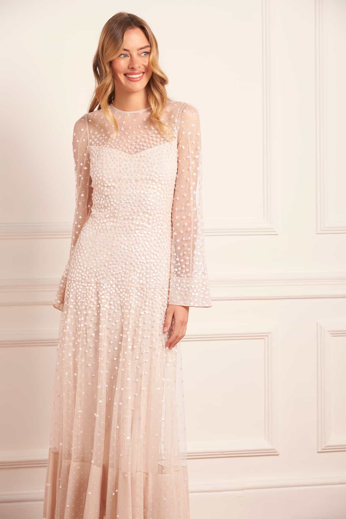 Sequin Cascade Long Sleeve Ankle Gown - Image 4