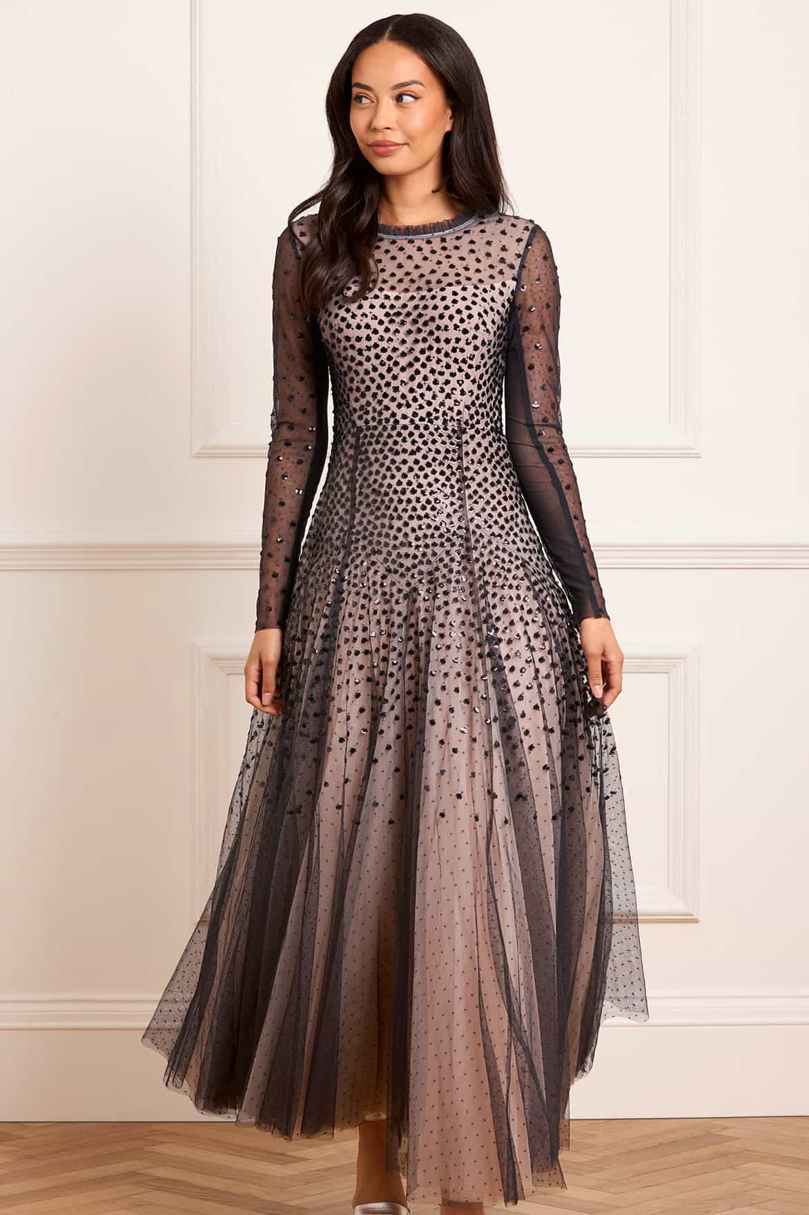 Sequin Cascade Round Neck Gown - Image 2