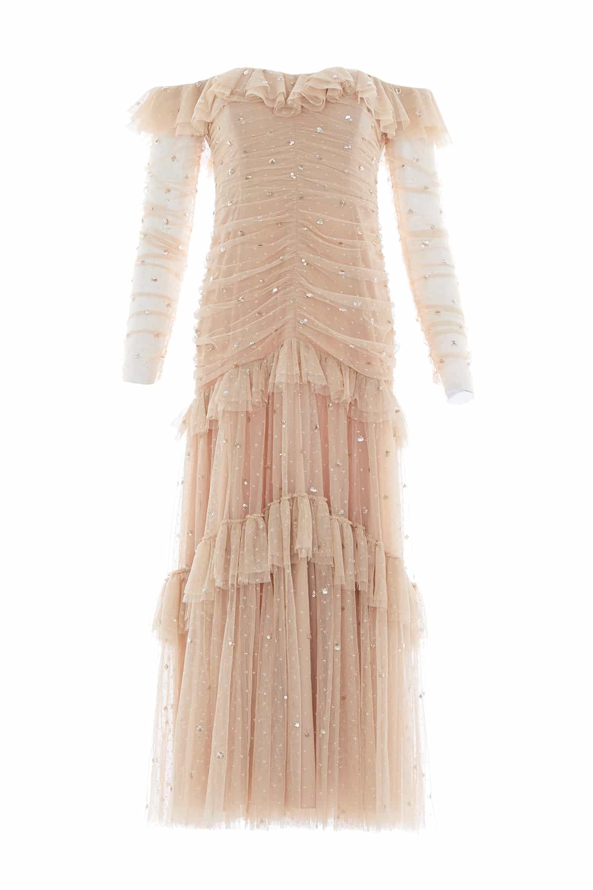 Sequin Glimmer Rouched Off-Shoulder Gown - Image 3