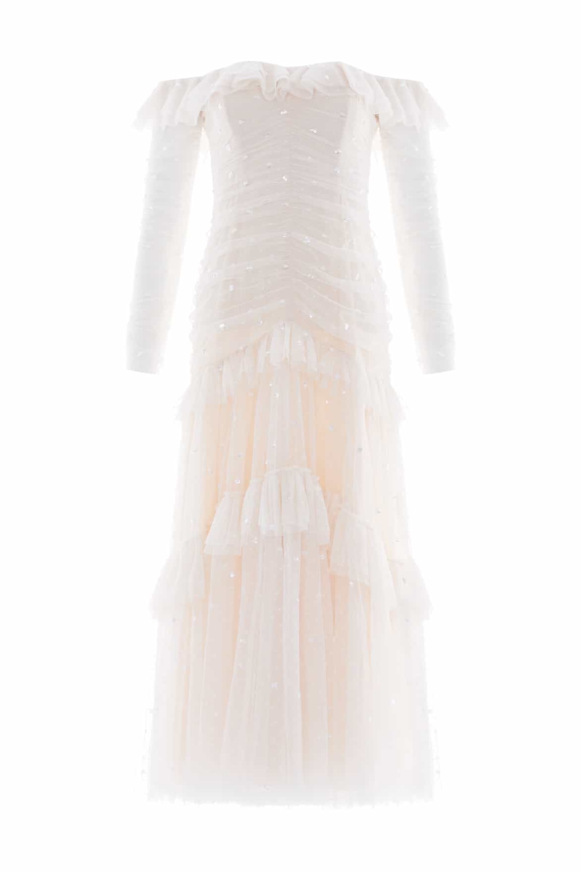 Sequin Glimmer Rouched Off-Shoulder Gown - Image 3