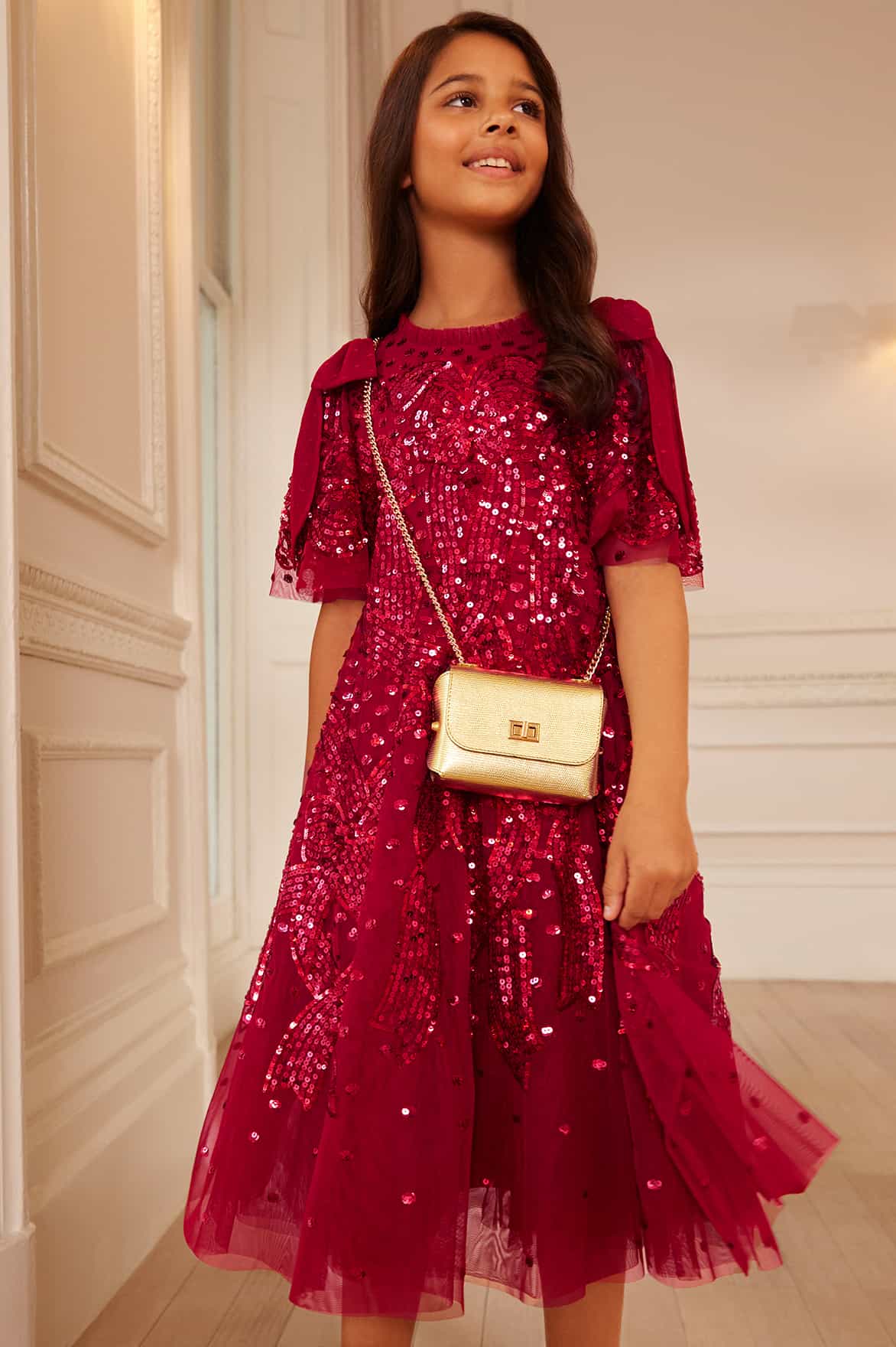 Sequin Ribbon Bow Kids Dress