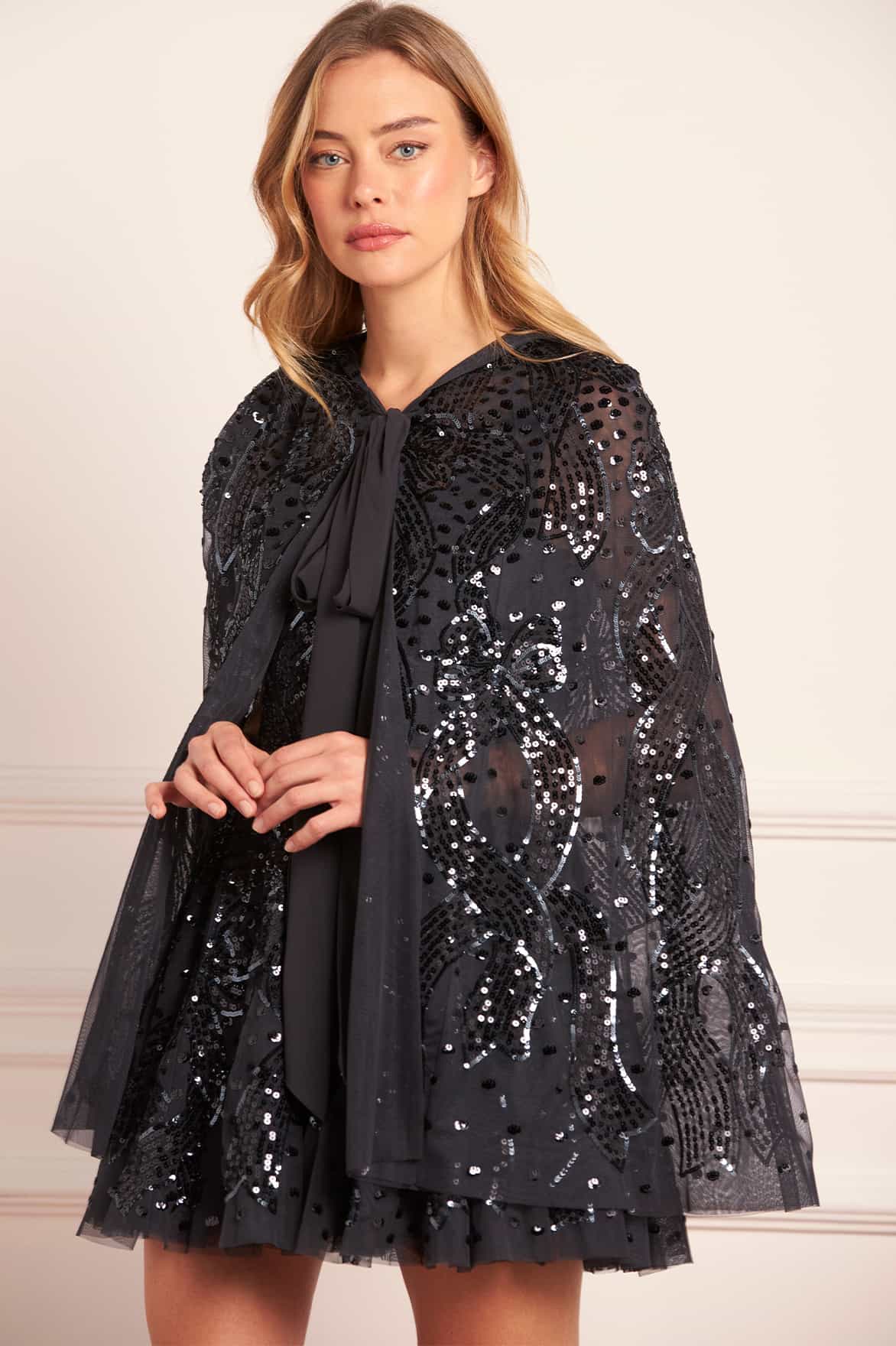 Sequin Ribbon Hooded Cape - Image 2