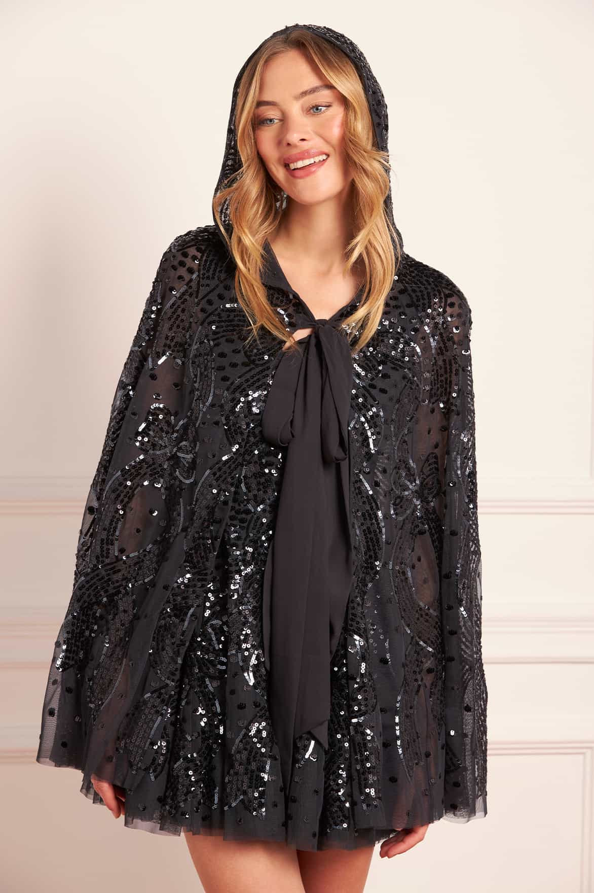 Sequin Ribbon Hooded Cape - Image 5
