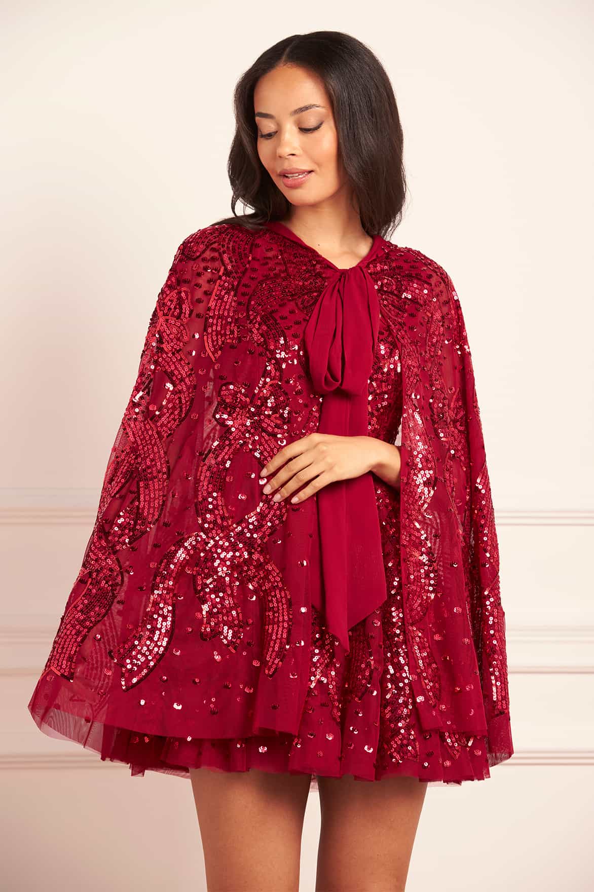 Sequin Ribbon Hooded Cape - Image 2
