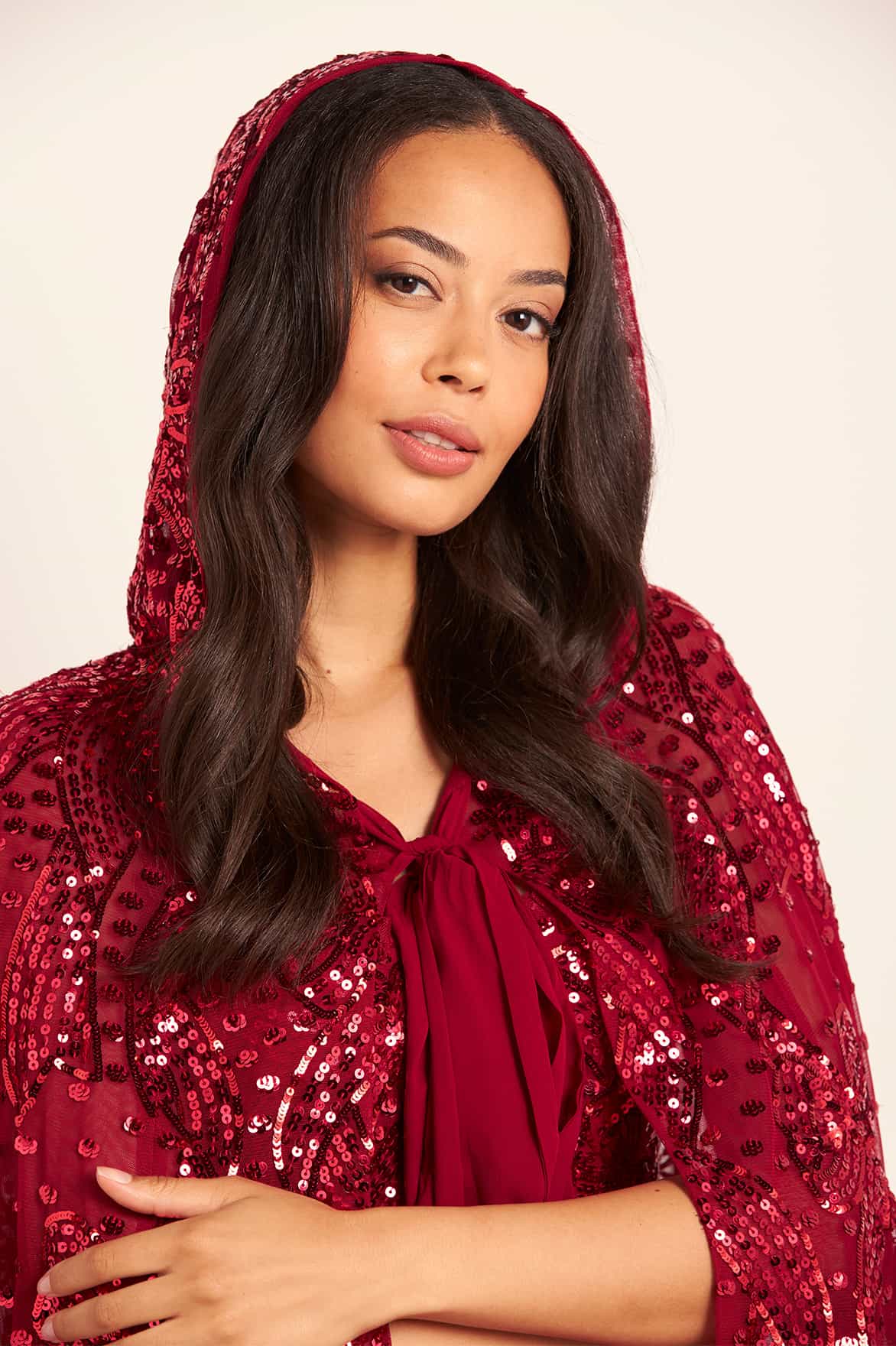 Sequin Ribbon Hooded Cape - Image 5