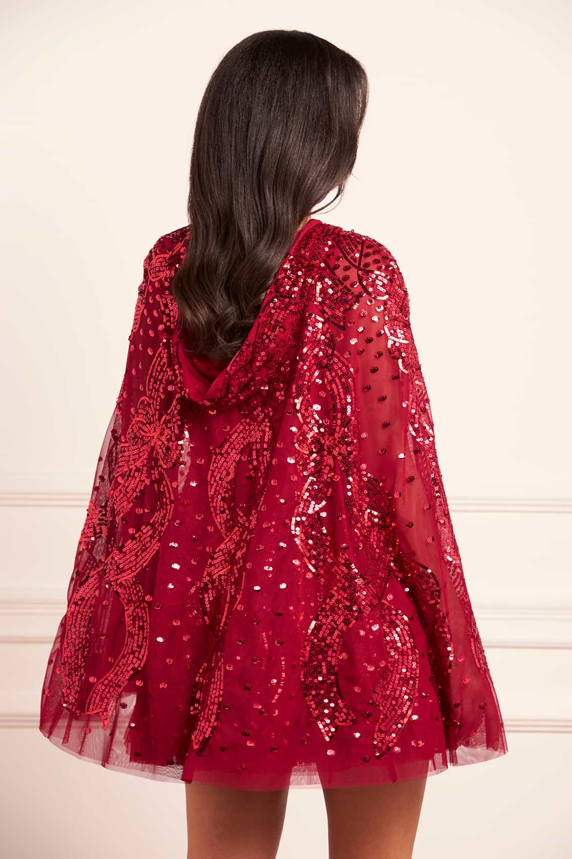 Sequin Ribbon Hooded Cape - Image 6