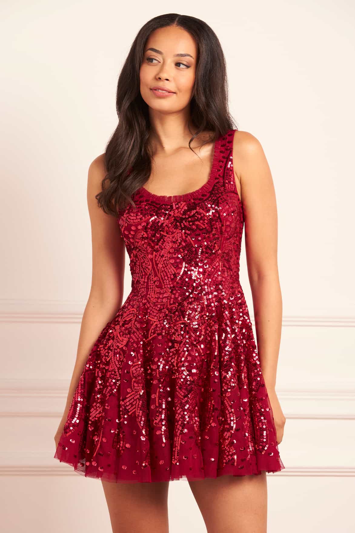 Sequin Ribbon Scoop Neck Micro Mini Dress - Image 3