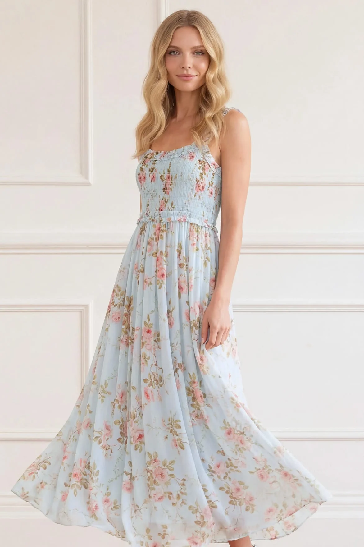 Summer's Rose Chiffon Smocked Cami Ankle Gown - Image 3