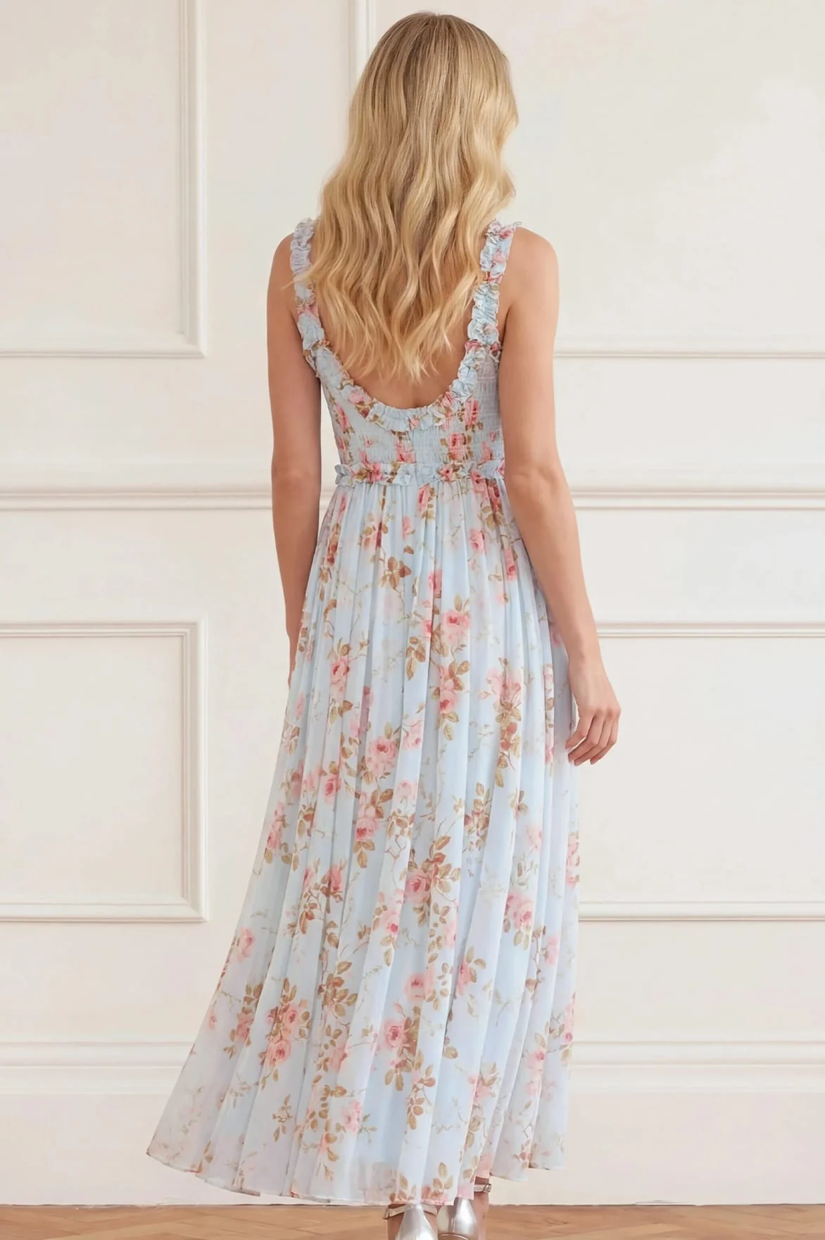 Summer's Rose Chiffon Smocked Cami Ankle Gown - Image 5