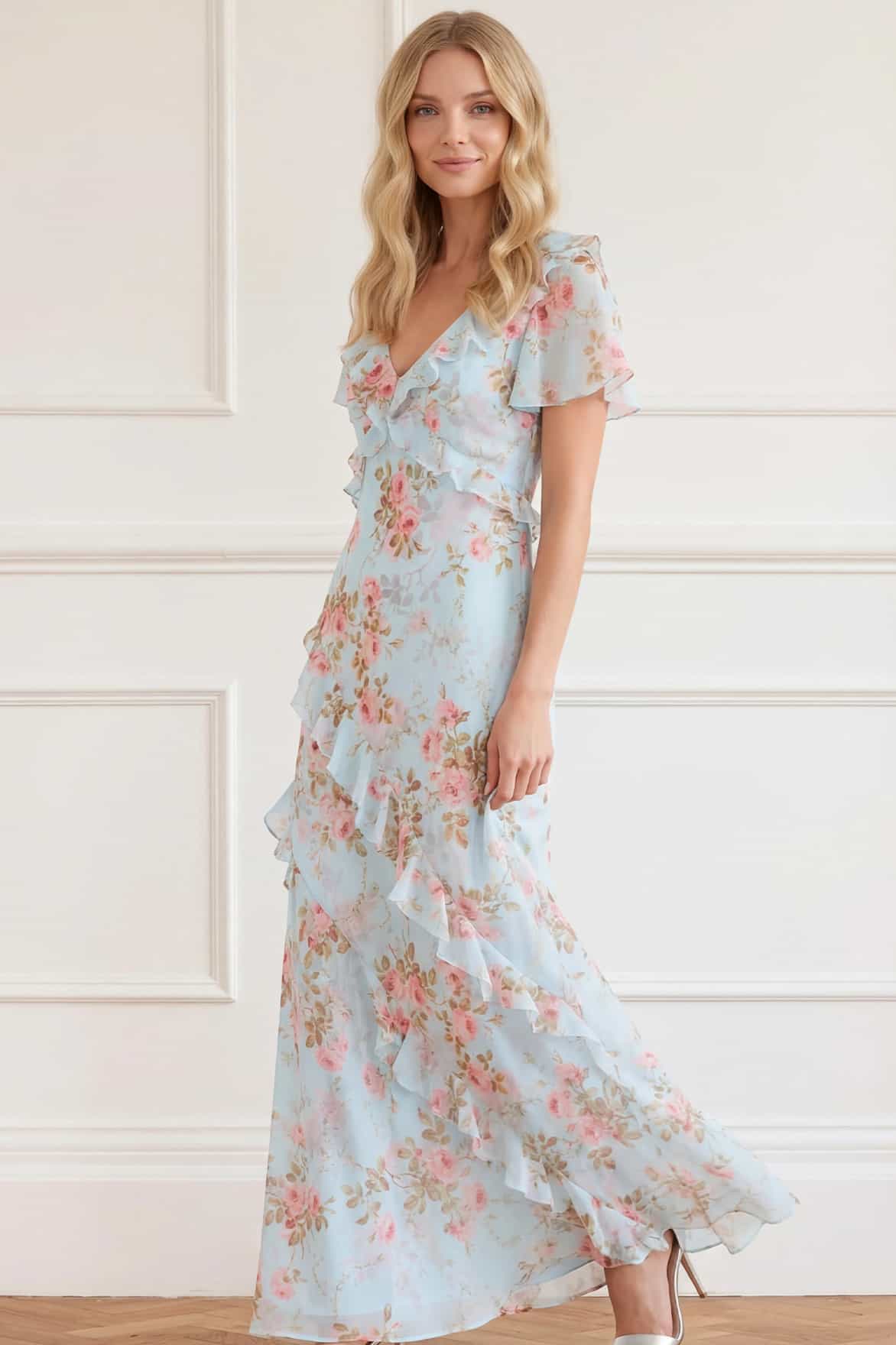 Summer's Rose Georgette V-Neck Gown - Image 3