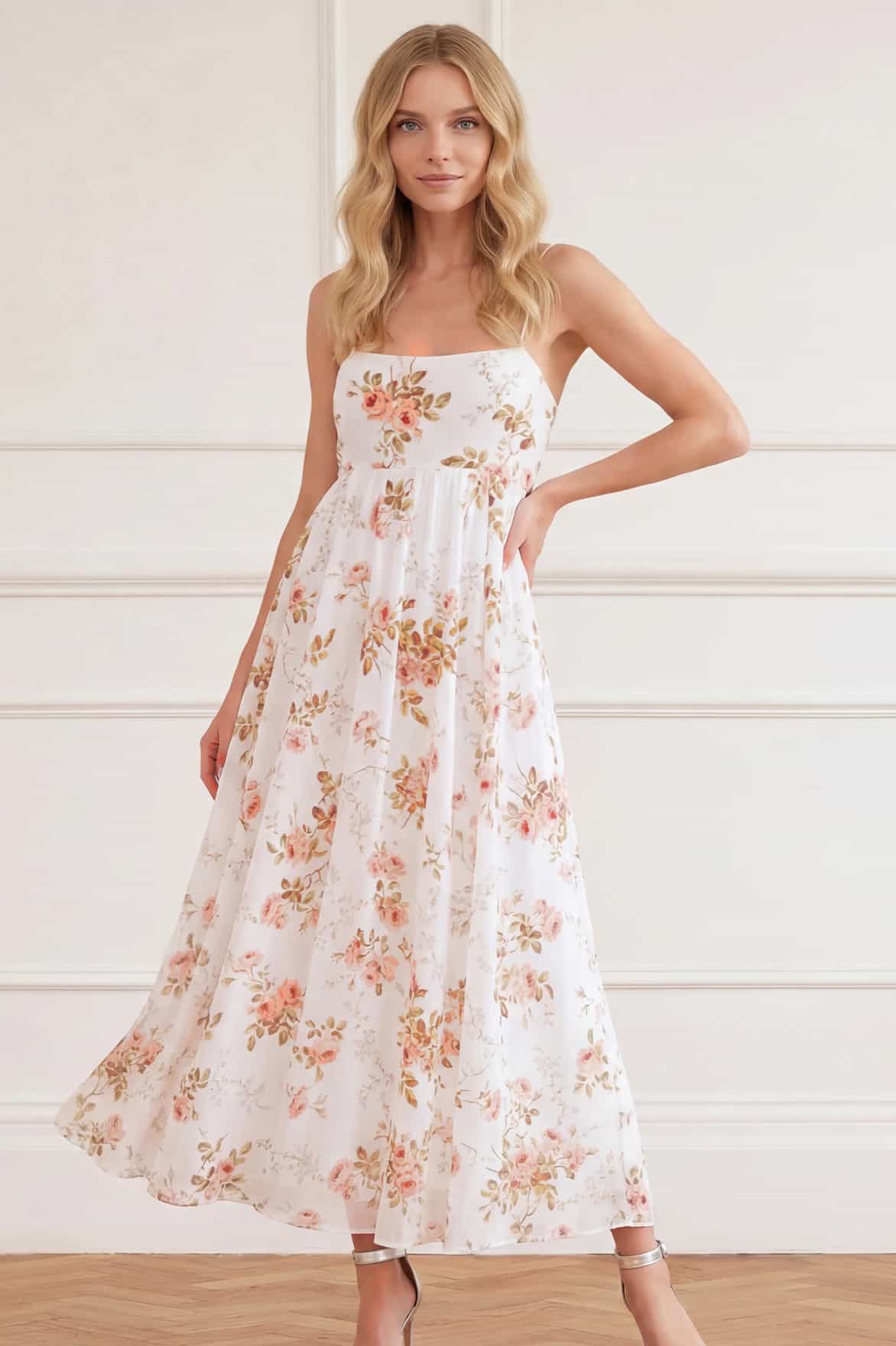 Summer's Rose Linen Blend Cami Ankle Gown - Image 3
